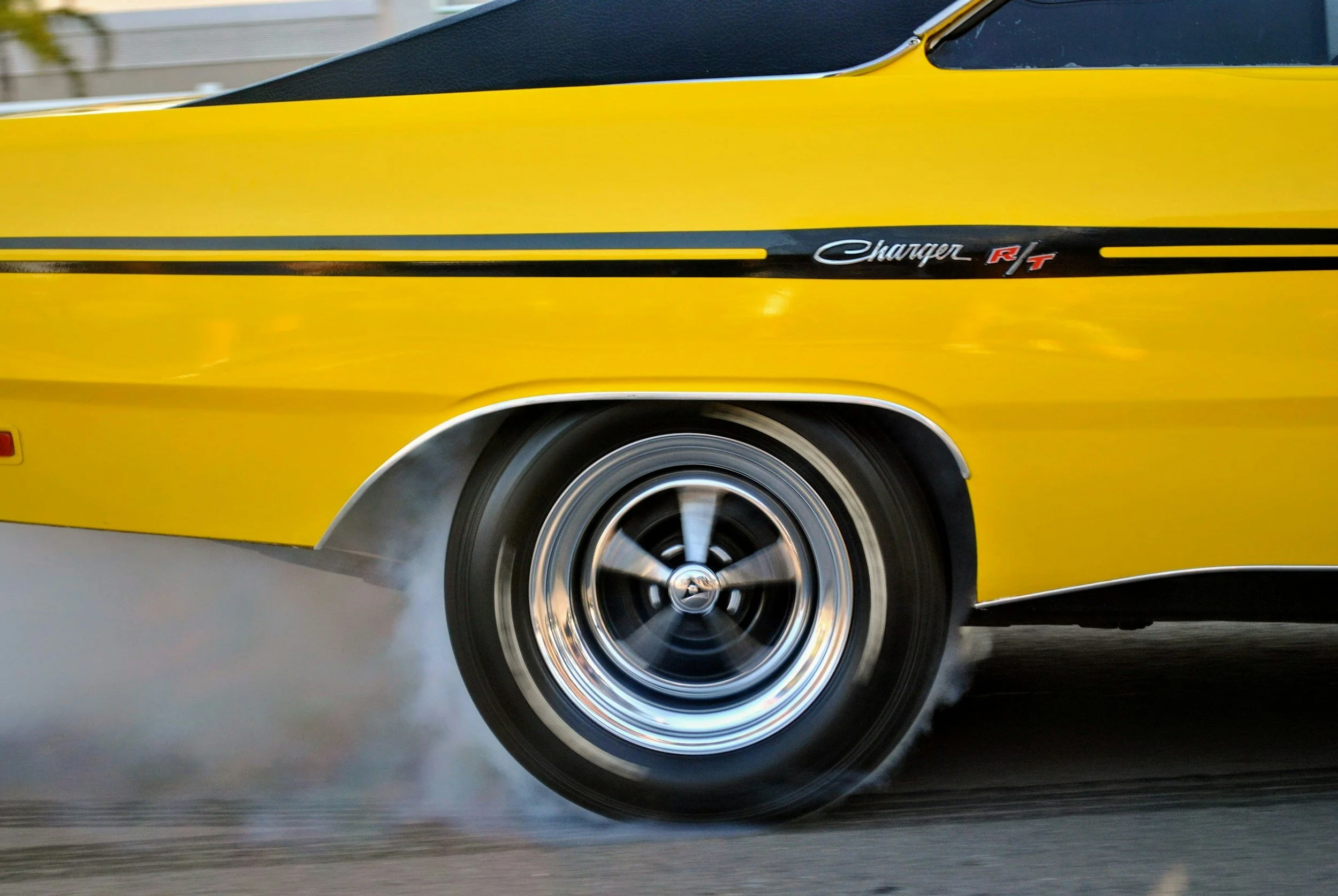 A vintage Charger peeling out!