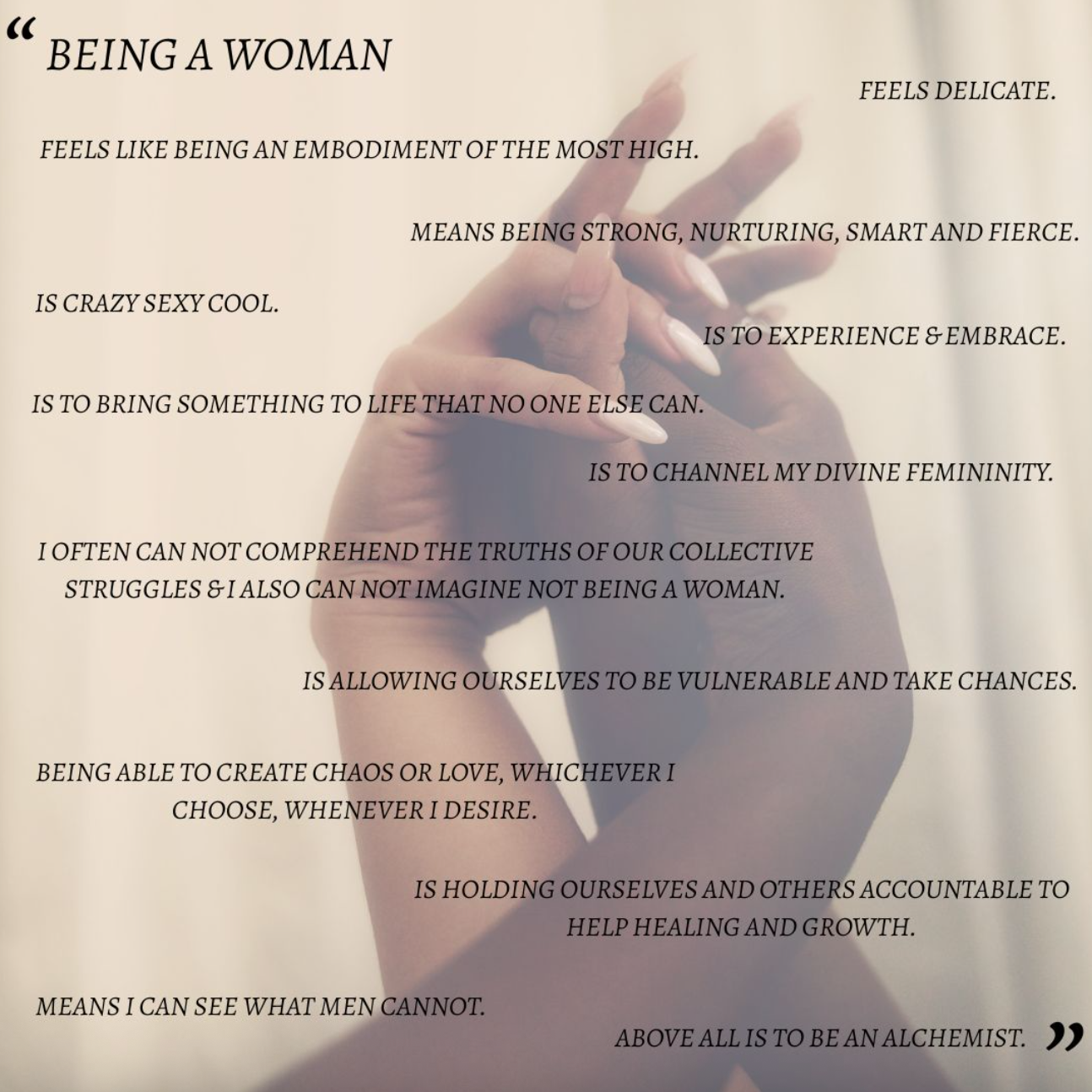 Trust
(30x40in):

Three hands, three stories woven in a quiet choreography of trust. Different shades of flesh, layered not in contrast, but in harmony. Not one hand follows. They lift, they lean, they hold. 

Intertwined in silence, they speak of re