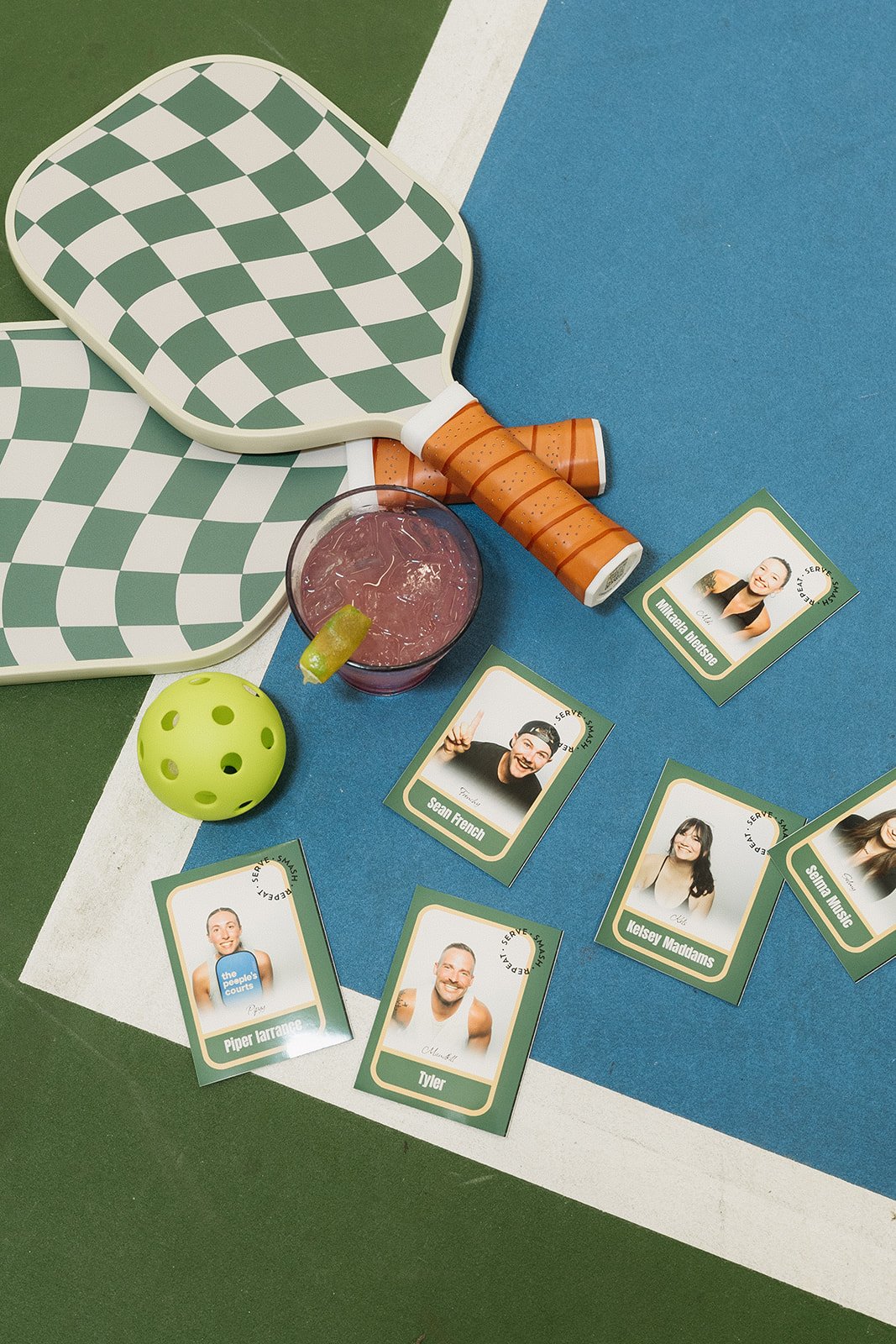 Custom Trading Cards Posed Next to Pickleball Pads.jpg