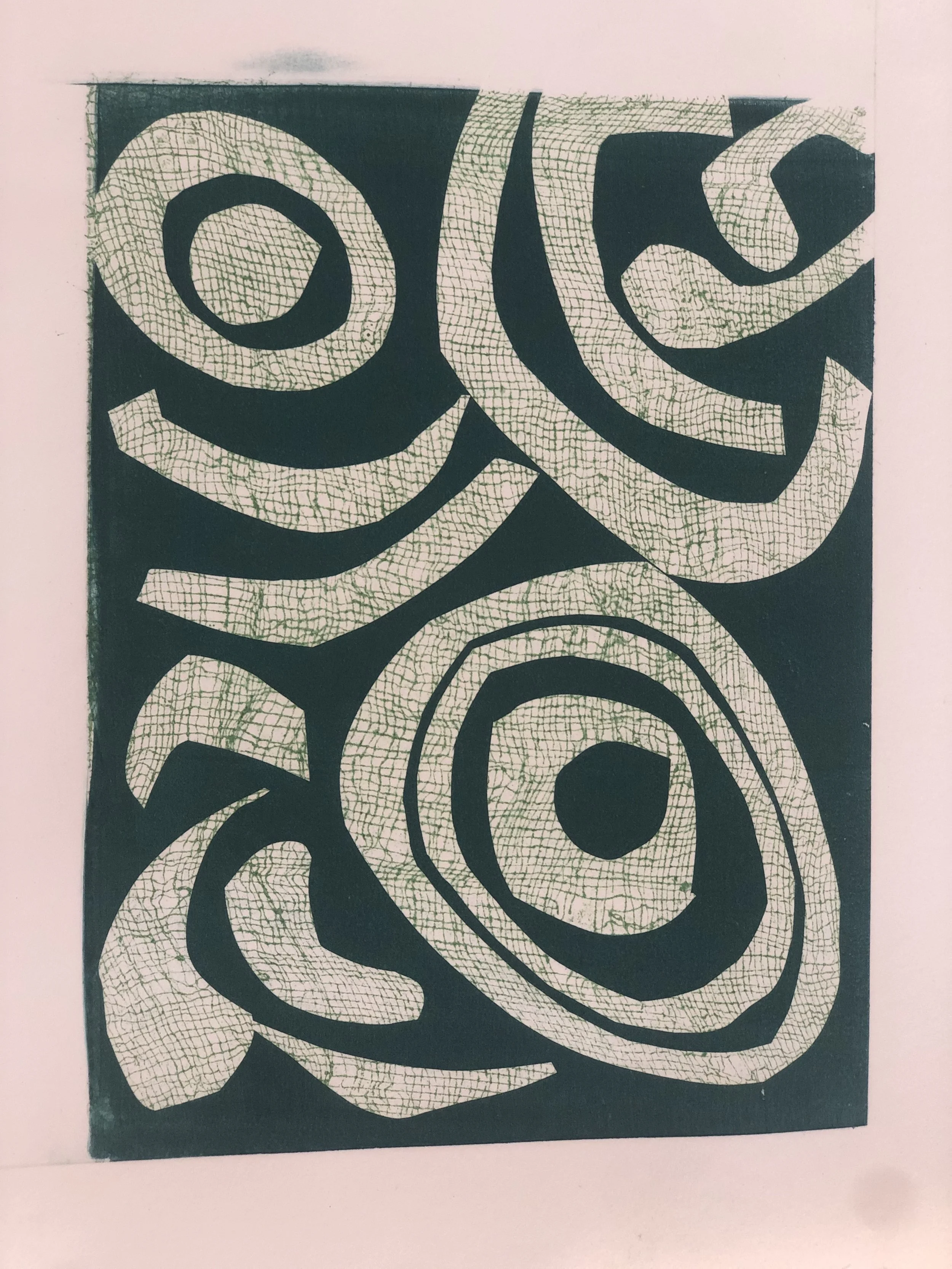 Pale textured shapes layered on dark background - print by Karen Sims