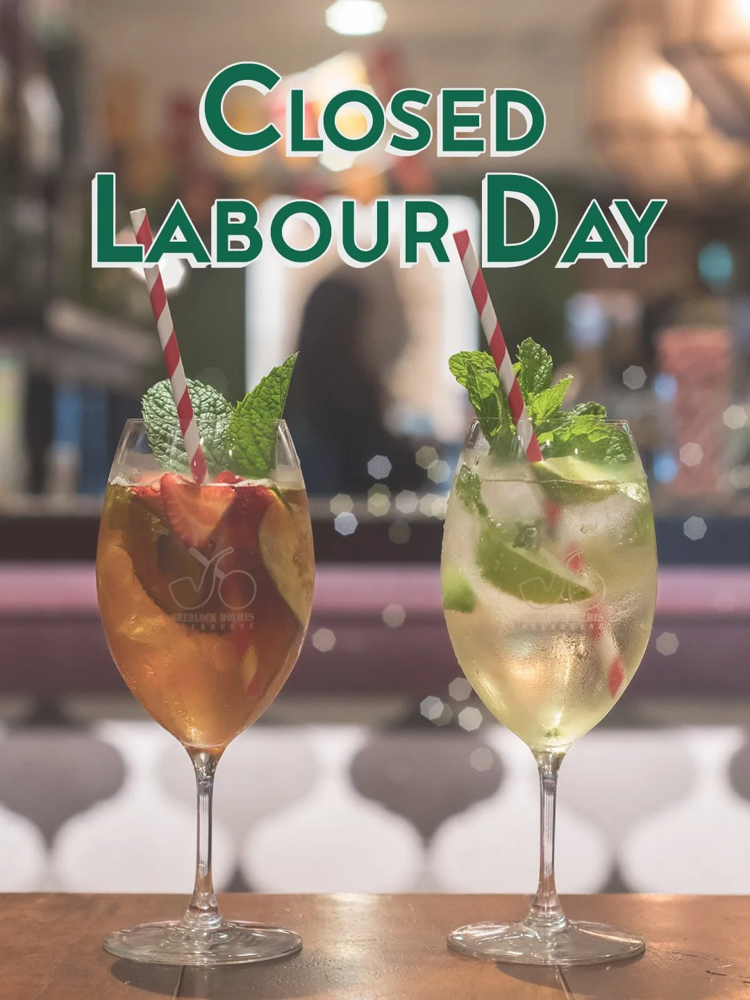 Closed Labour Day Image with two Spritz Glasses
