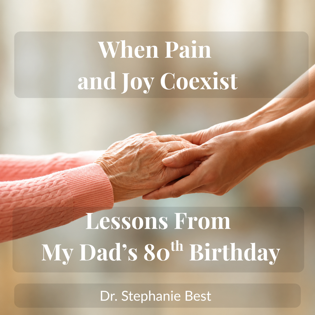 Younger hands holding an older adult's hand, representing coping with emotions during a hard season