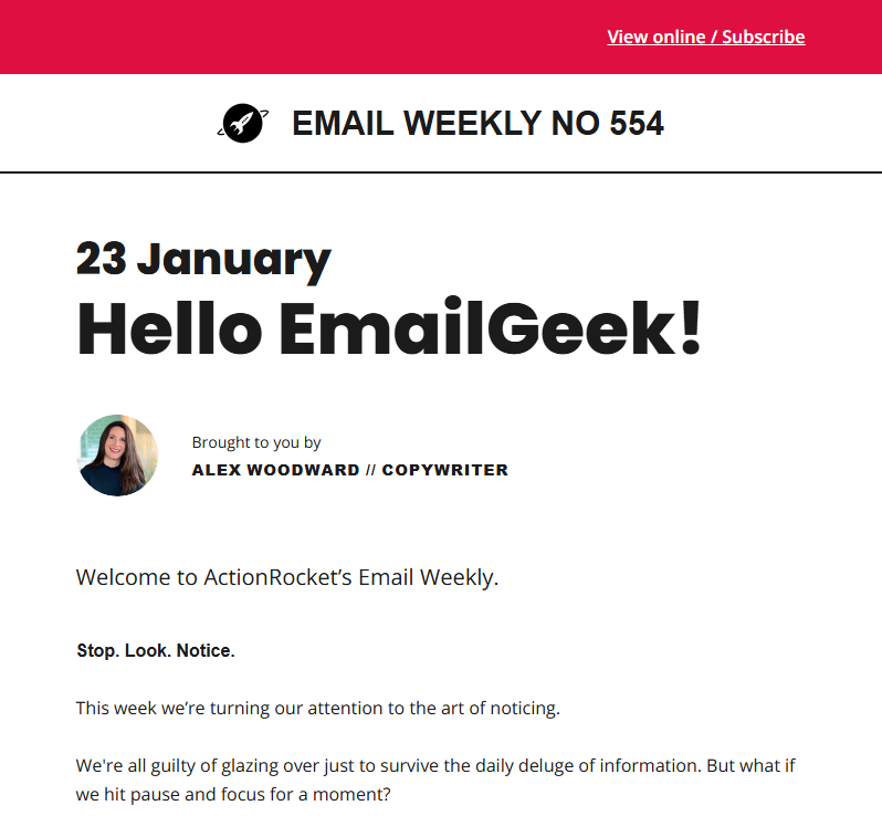 Action Rocket Email Weekly