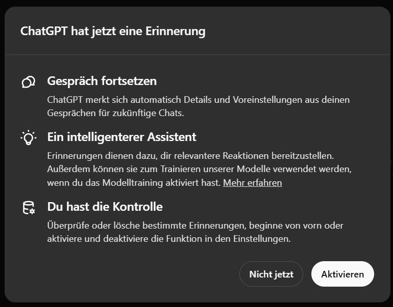 OpenAI Memory Funktion jetzt in Deutschland verfügbar