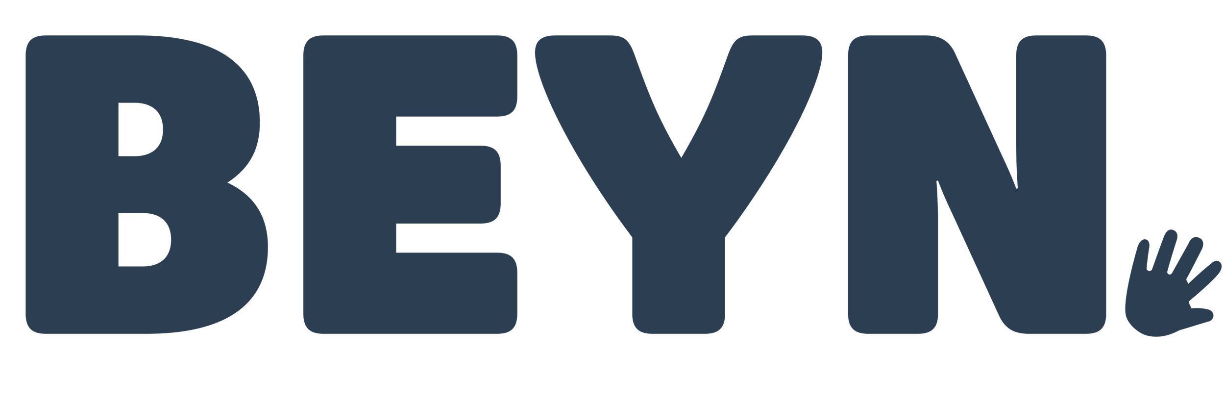 A submark logo in very dark blue, featuring uppercase letters spelling out BEYN, acronym for Birmingham Early Years Networks. A small left hand is positioned to the bottom right of the capital N.