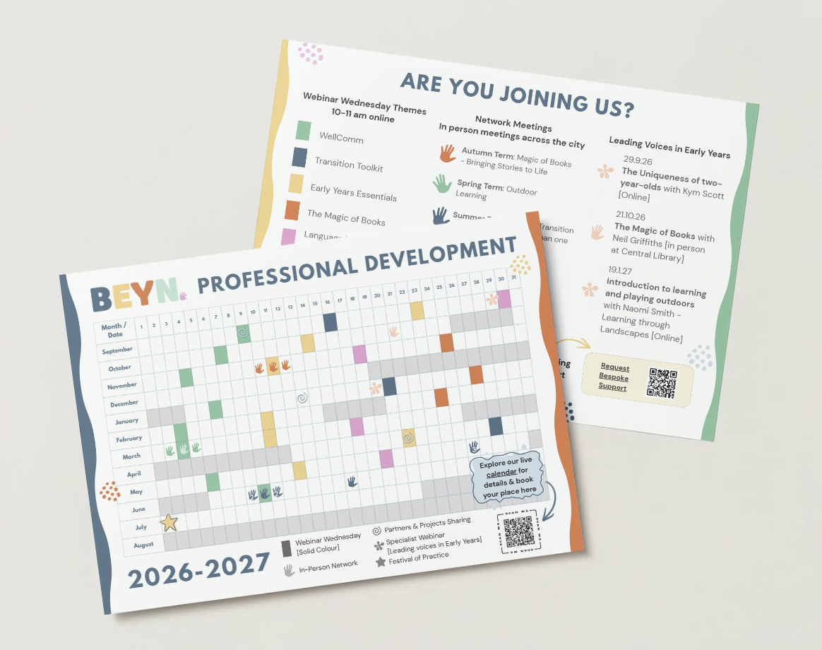 Flat lay graphic mock-up of the BEYN CPD Planner (calendar and key)