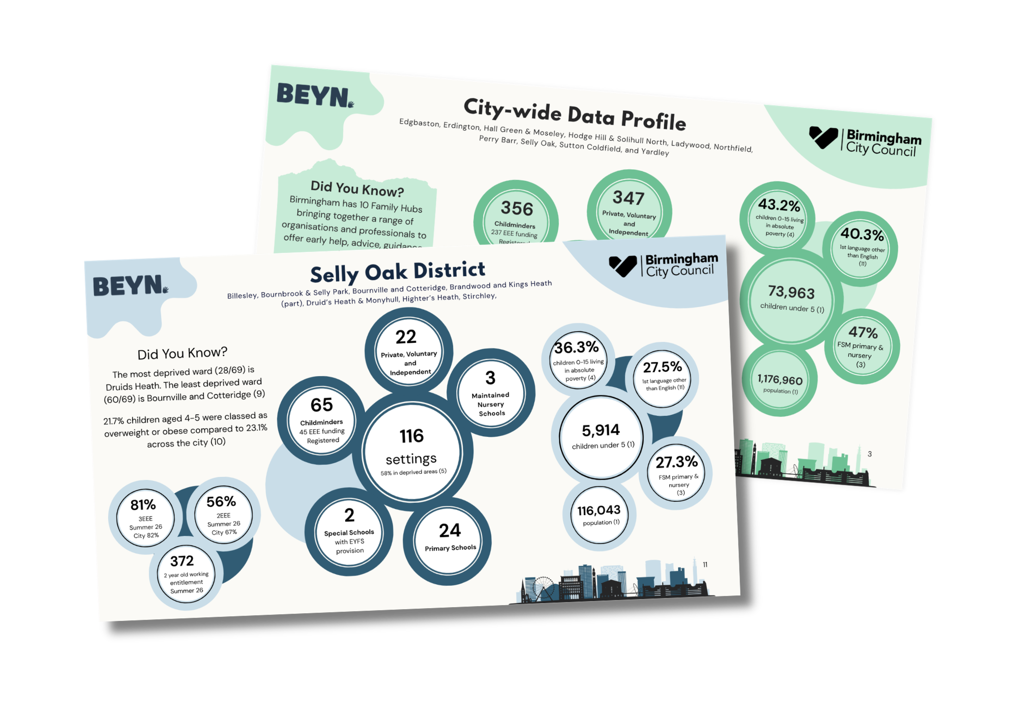 Graphic mock-up showing the Selly Oak District Data Profile and City-wide Data Profile