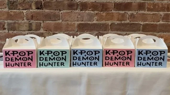 K-pop Demon Hunters-inspired party favor boxes created by Luna de Papel in Jersey City