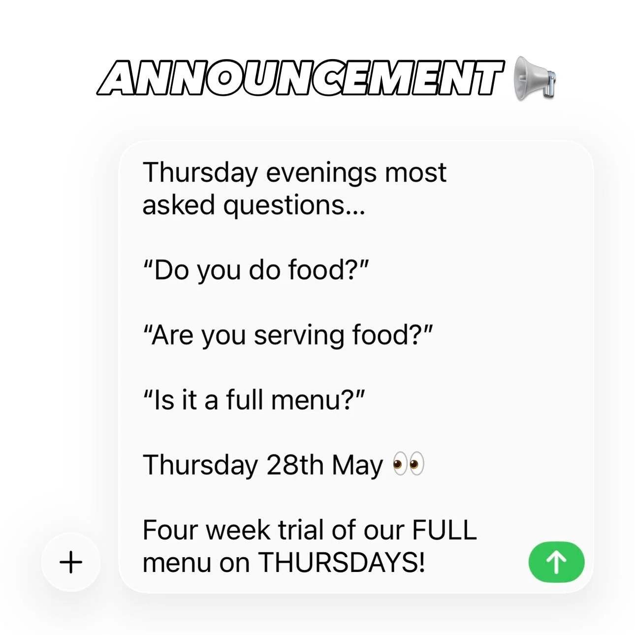 Thursday 28th May 👀

You asked, you suggested, you questioned and we&rsquo;ve decided to give it a go! 

Thursday Dinners @ Valley coming soon!