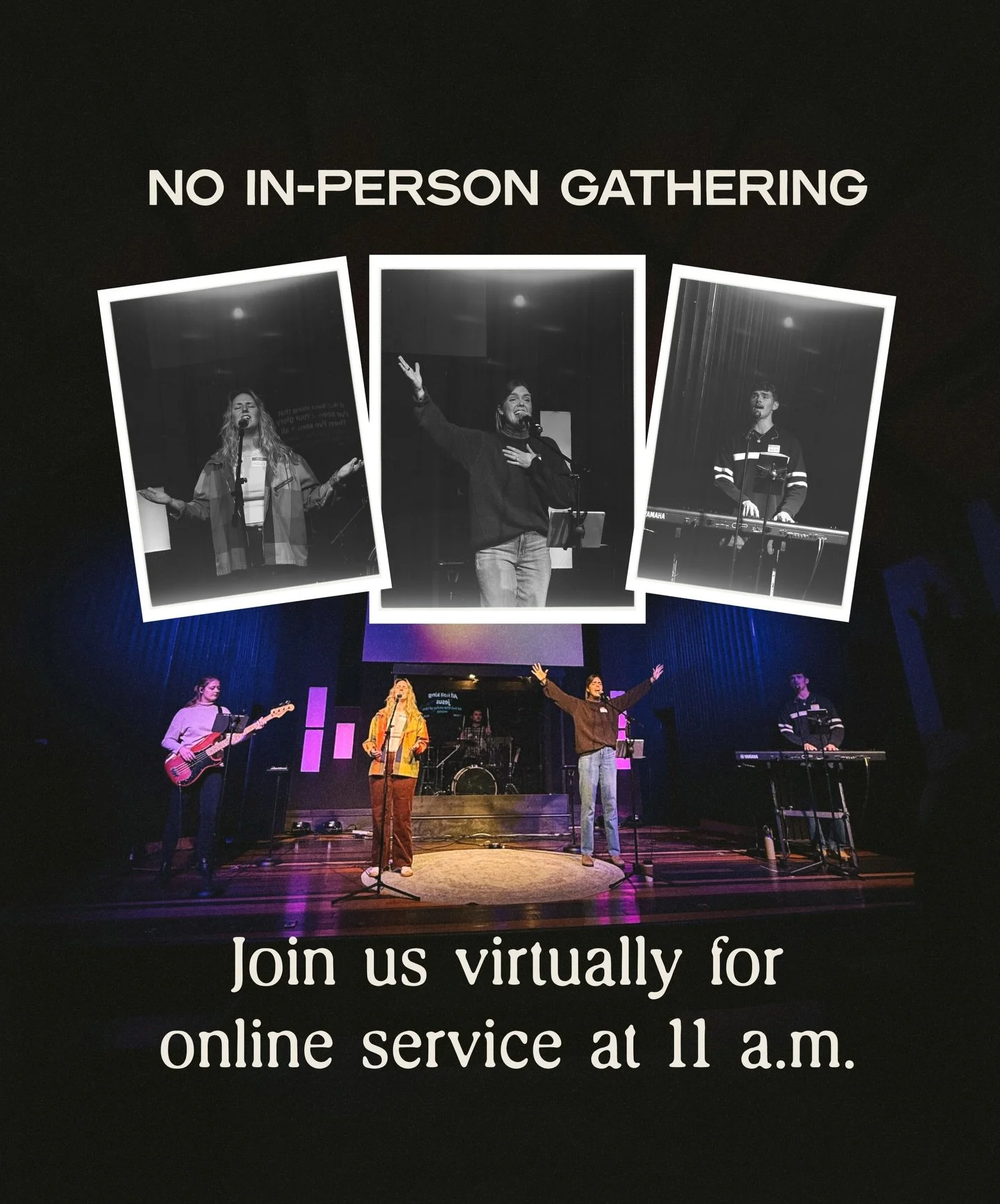 No in-person gathering tomorrow due to weather. You can join us virtually at 11 a.m. Stay warm.