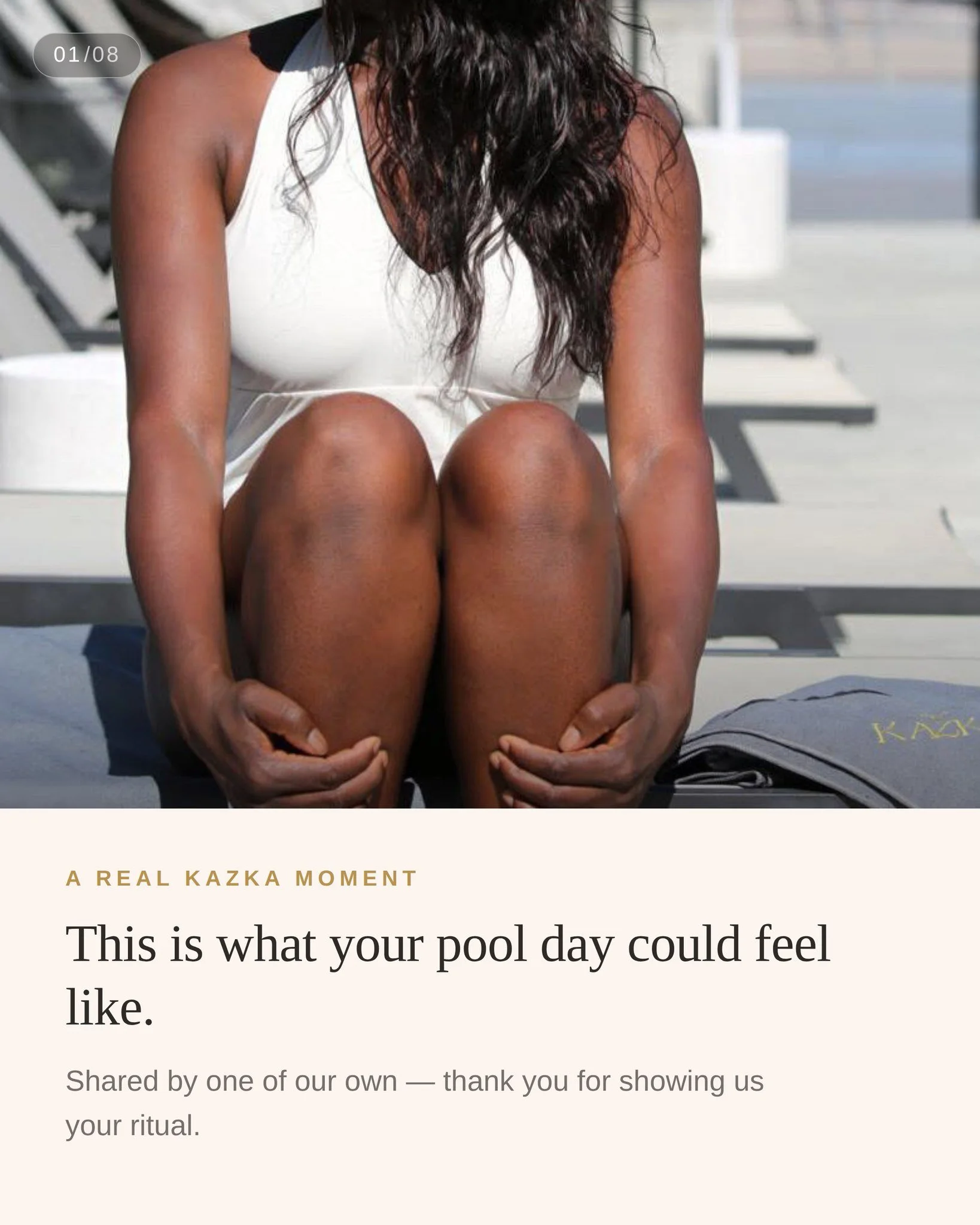 Some of our favourite content comes from you 🫶 One of our own Kazka customers took our large towel poolside &mdash; and showed us exactly why the zip pocket is the detail nobody knew they needed.
No more leaving your phone on a lounge chair. No more