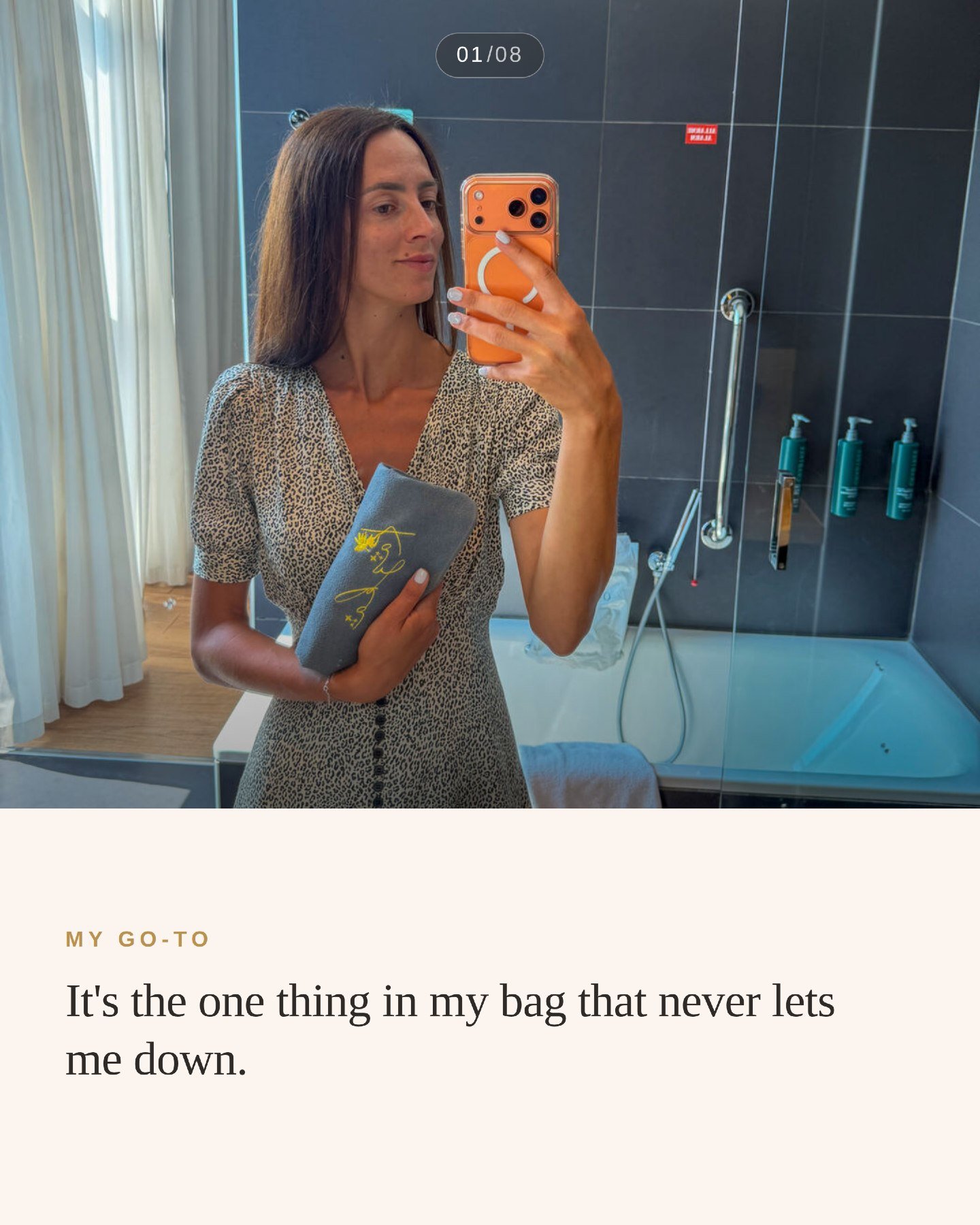 It&rsquo;s the one thing in my bag that never lets me down.
New city, new hotel room, same soft ritual &mdash; this is the first thing I hang up, and somehow it&rsquo;s out of my suitcase before anything else is. It dries fast enough to keep up with 