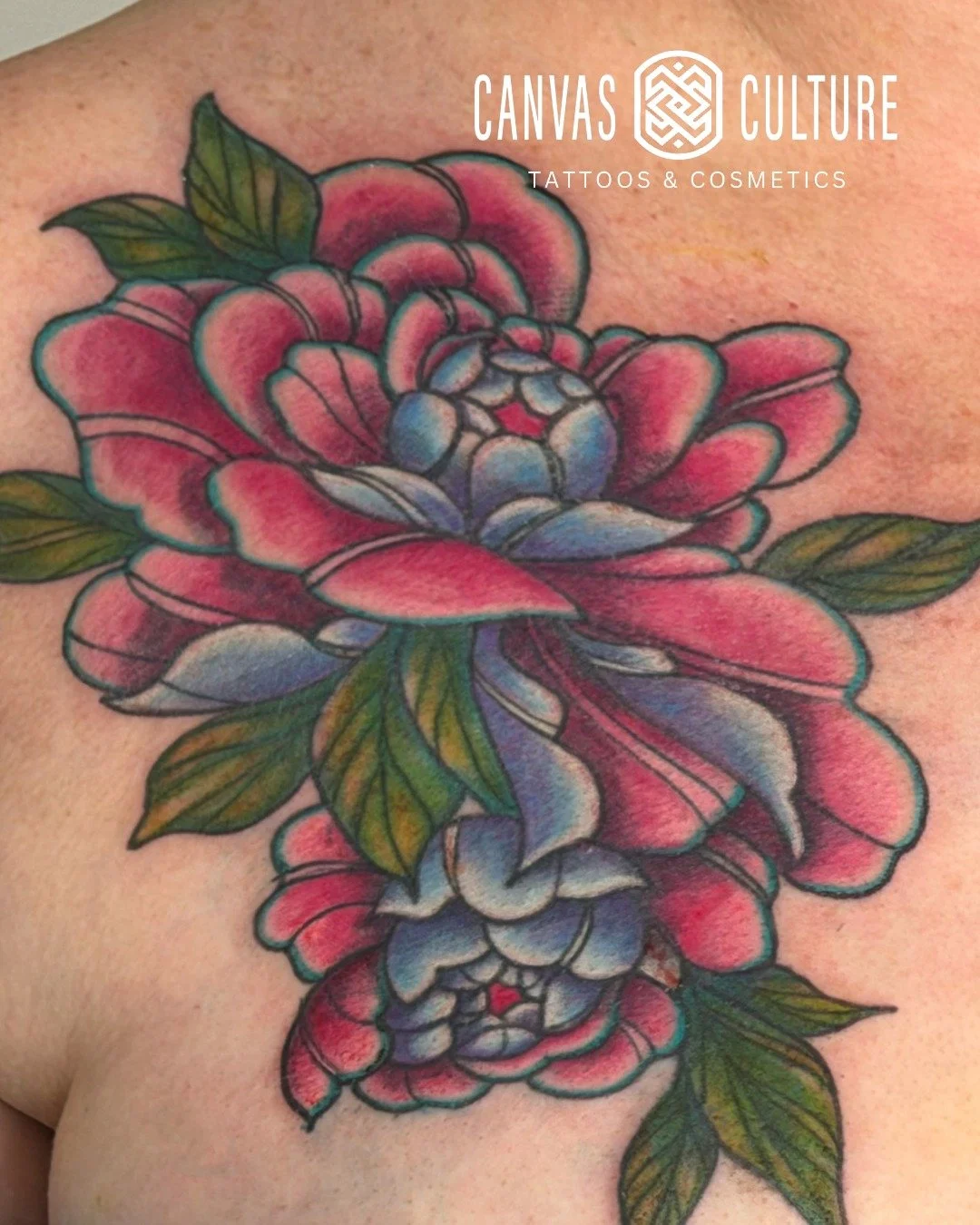 Symmetry across my client's chest with these vibrant peonies. Chest tattoos are always a commitment, and this one was worth every minute. 💪 Who&rsquo;s ready for their next statement piece? 
 #wilmingtonnctattoo #wilmingtonnctattoos #peonytattoo #ca
