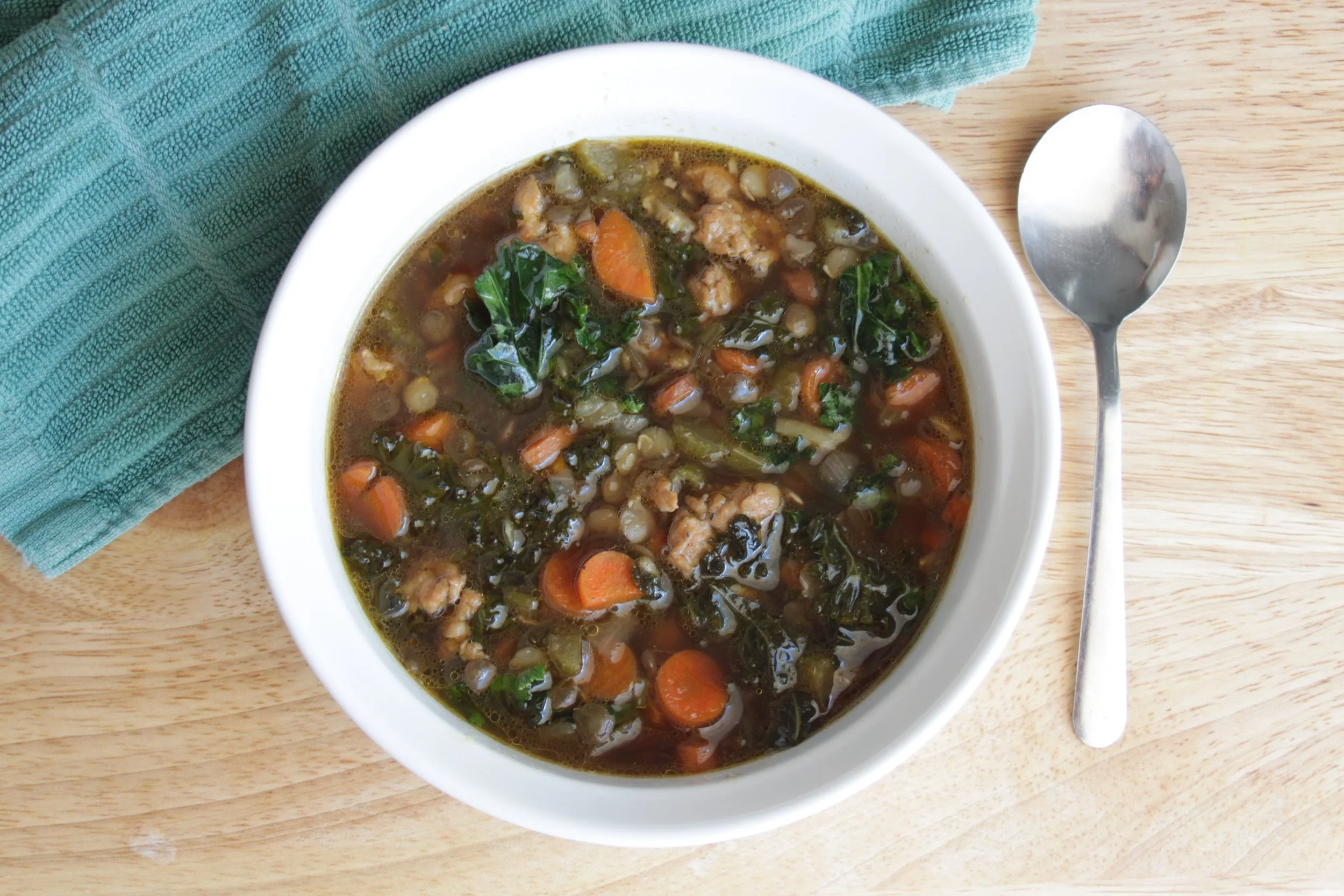 Lentil Kale + Sausage Soup