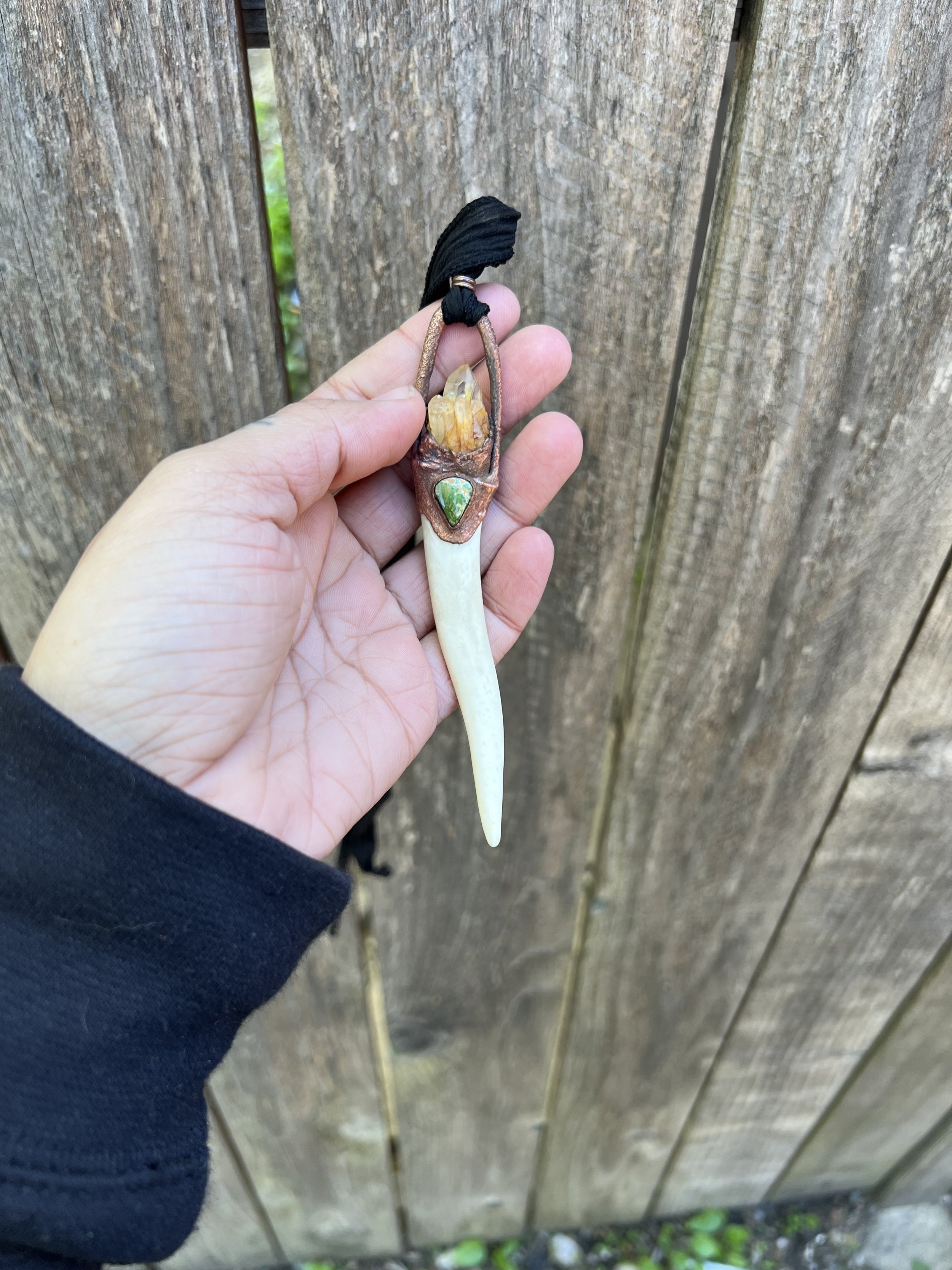 Crystal jewelry electroformed turquoise antler pendent copper naturalist forager gifts