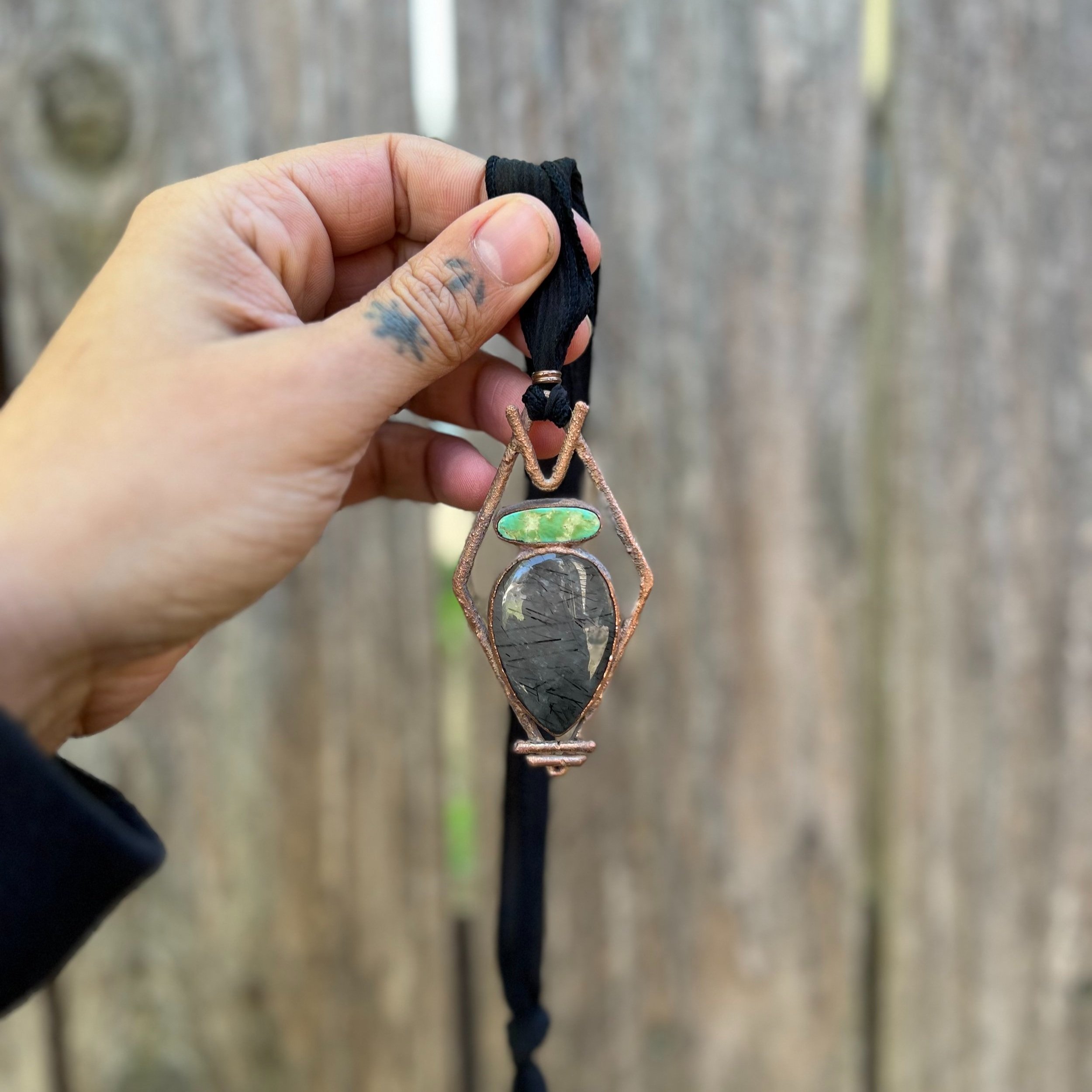 Crystal jewelry electroformed turquoise necklace pendent copper naturalist forager gifts