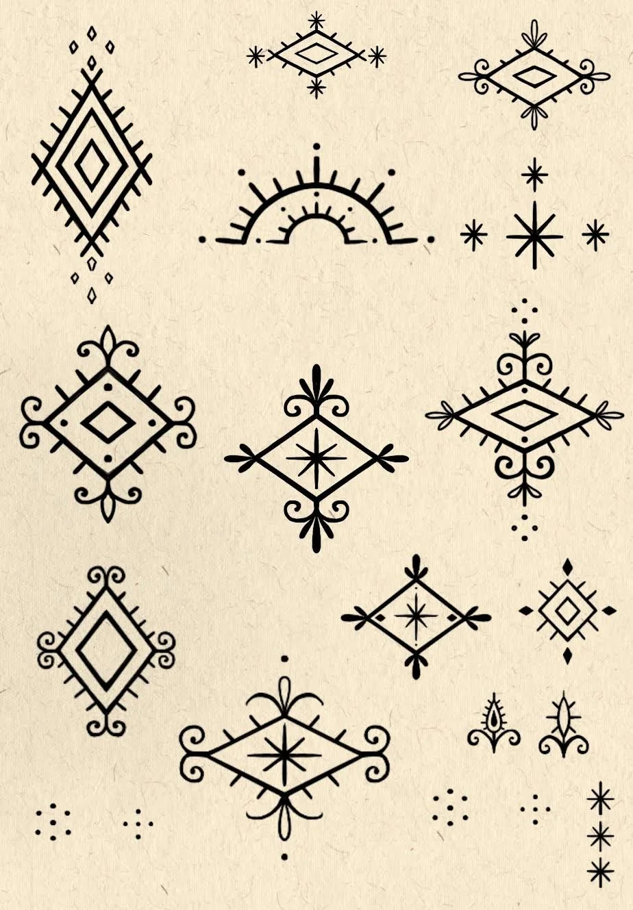 Decorative Motif Tattoos 

priced for one medium symbol/two-three small symbols-email for larger projects!