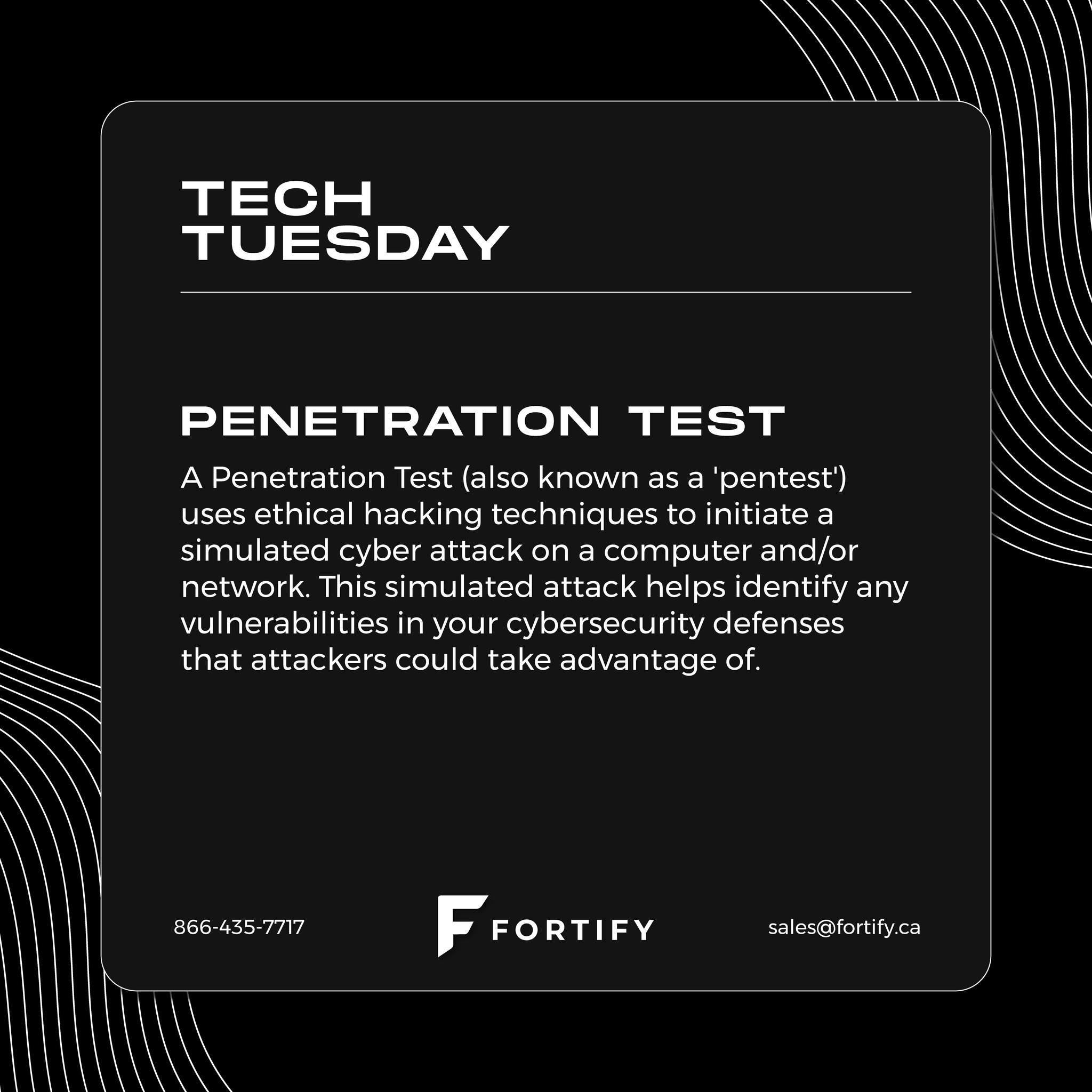 TECH TUESDAY: Ever heard the term &quot;pentest&quot;? Here's what it means: 

#EveryBusinessFortified #penetrationtest #cybersecurity #technology #MSP