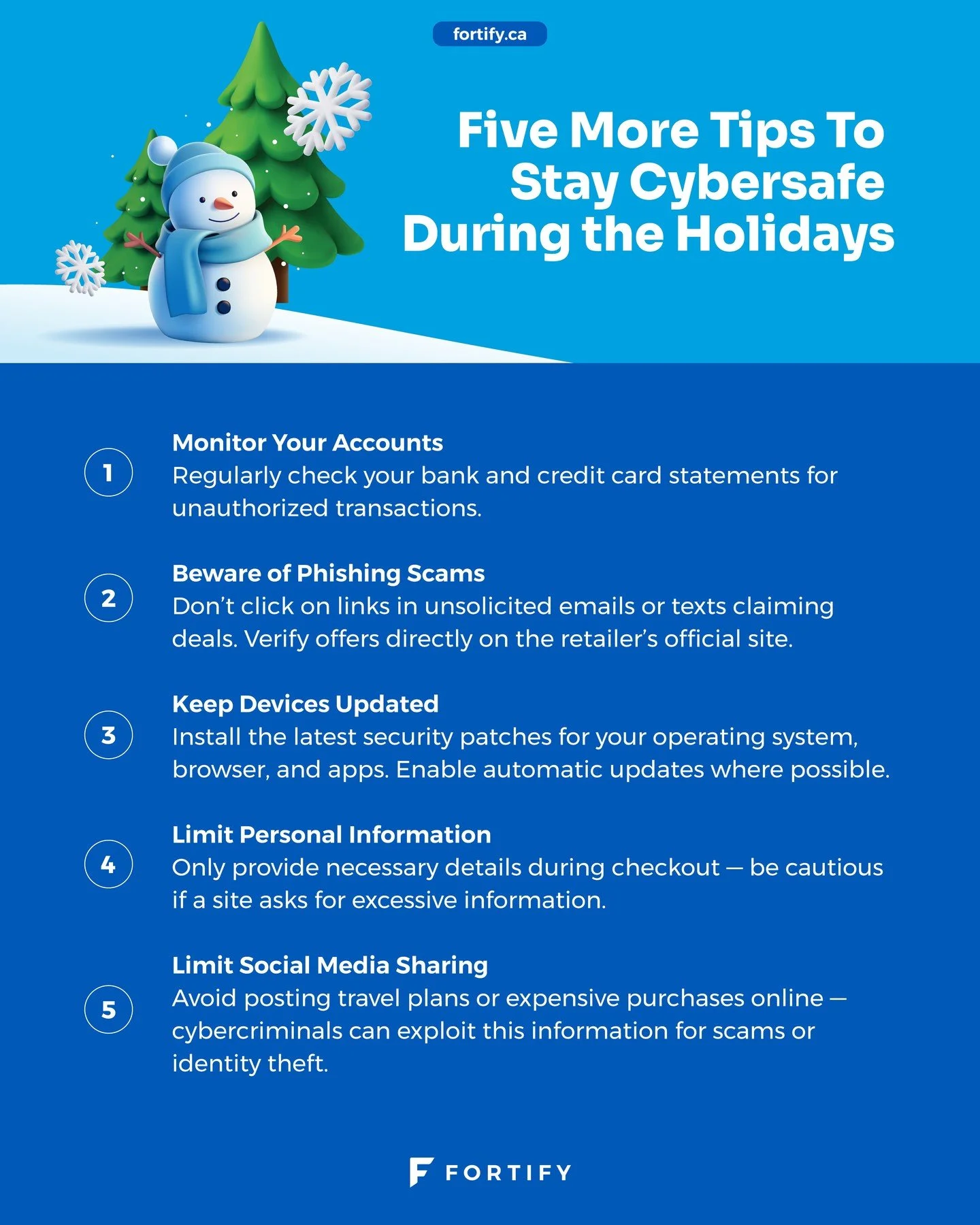 Enjoy the holidays worry-free &mdash; here&rsquo;s five more tips from Fortify on how to shop online safely and protect your information. 🎁
 
#holiday #cybersecurity #EveryBusinessFortified