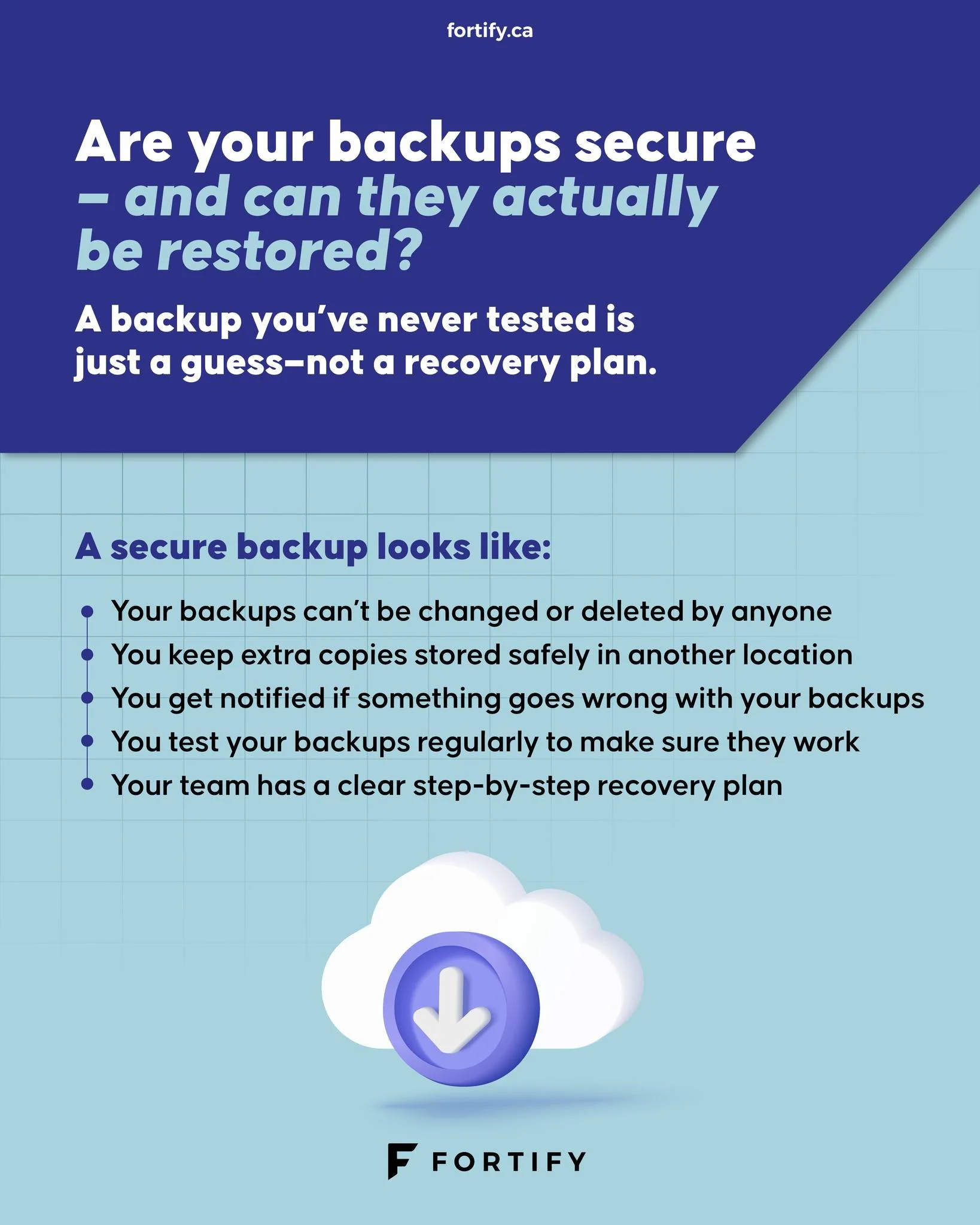 A backup you&rsquo;ve never tested is just a guess&mdash;not a recovery plan.
If you&rsquo;re not 100% sure, it&rsquo;s time to put your backup strategy to the test.

➡️ Reach out today and let&rsquo;s make sure your business can bounce back when it 