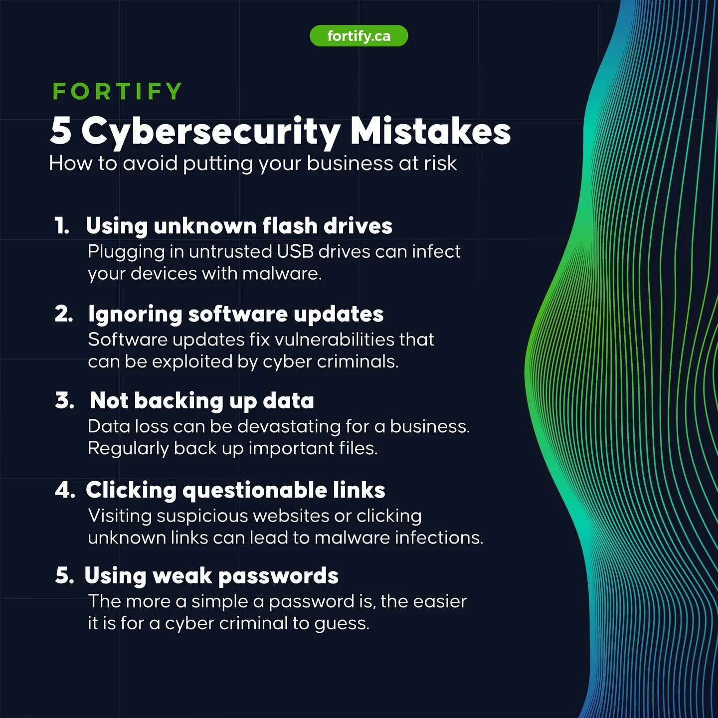 5 cybersecurity mistakes that put your business at risk:

fortify.ca

#EveryBusinessFortified #cybersecurity #MSP #technology