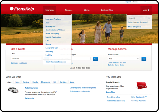 Anonymized 2016 homepage showing the earlier global navigation and page structure