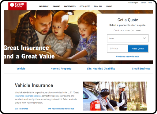 Anonymized 2019 homepage showing the revised navigation and updated page design
