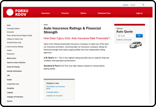 Anonymized example of a deep 2016 level-three page with extensive left navigation