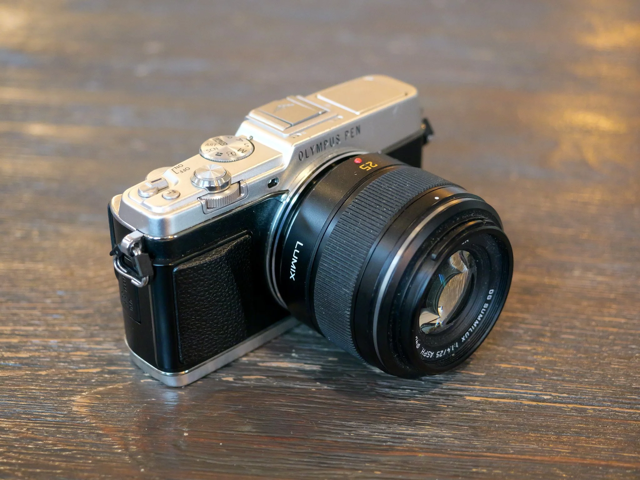 Olympus E-P5 Review - Front with Panasonic Leica 25mm f1.4