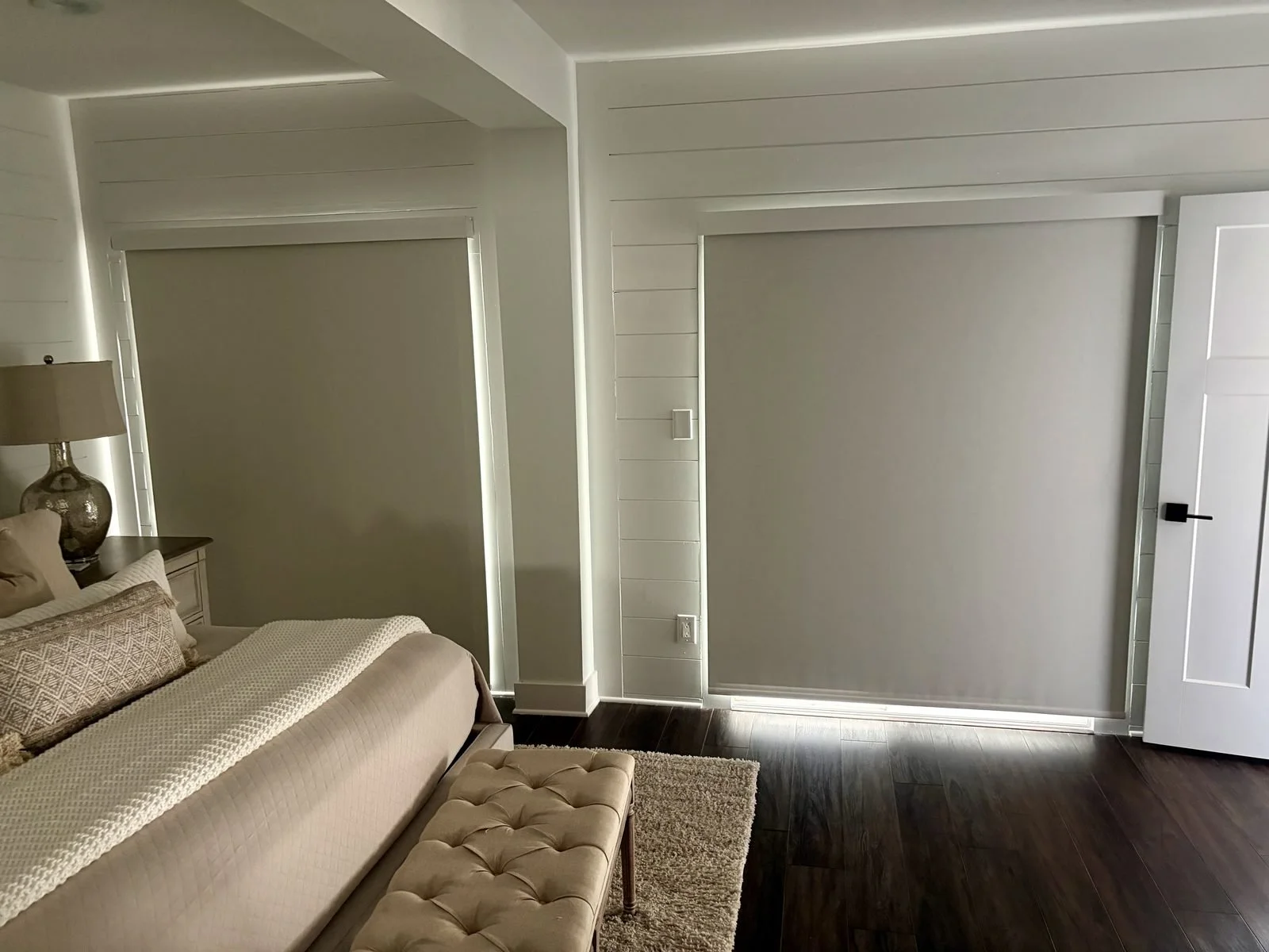 Motorized black out shades for privacy on Ono Island, Orange Beach, AL. 