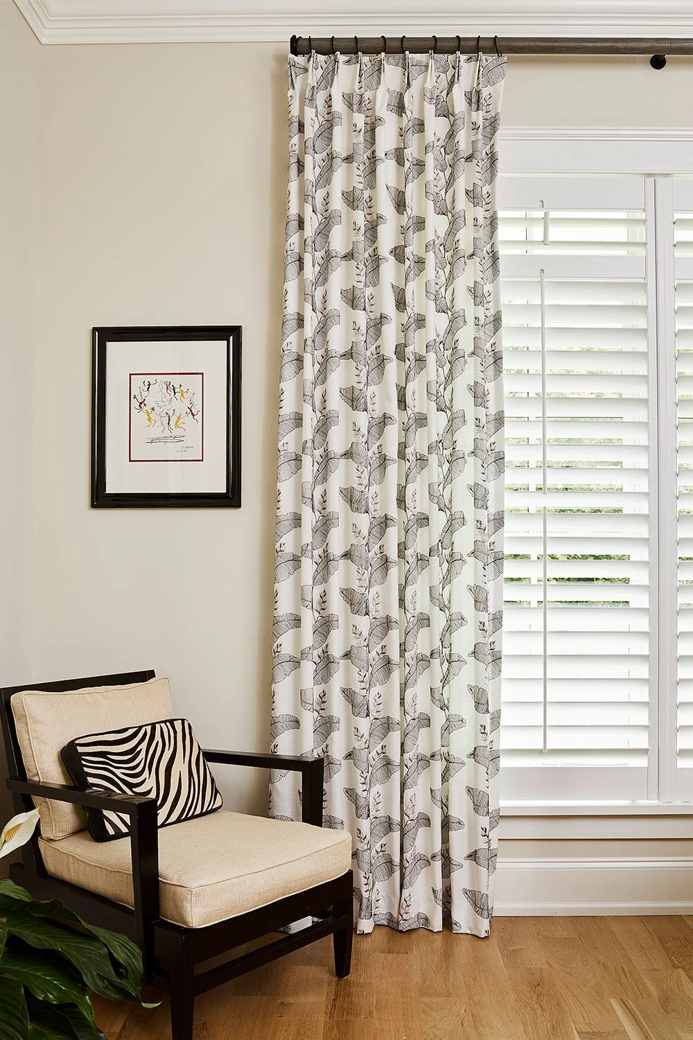 Pleated drapery with lining installed in an Elberta home