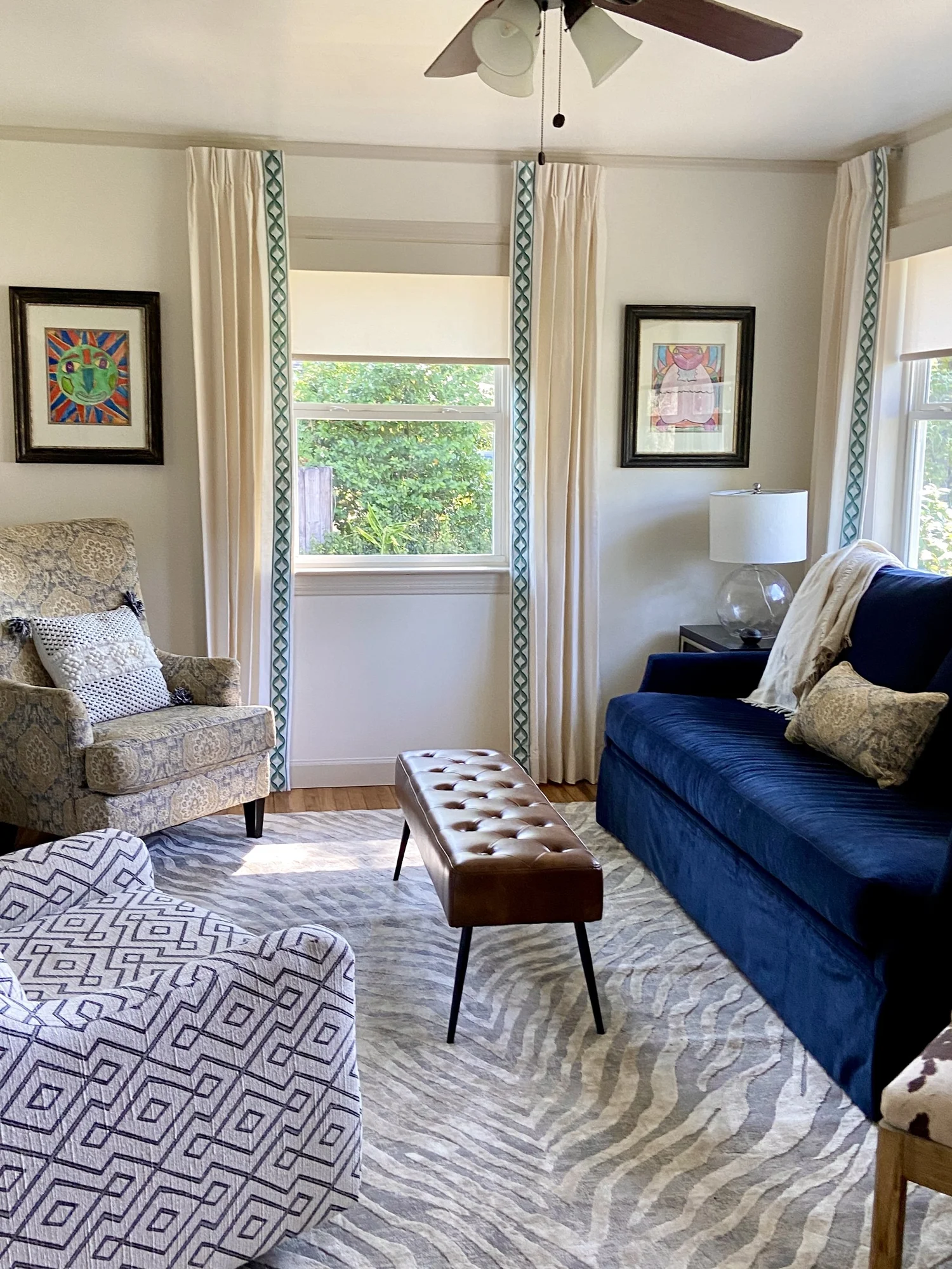 Custom drapery and a woven shade in a Bon Secour river home