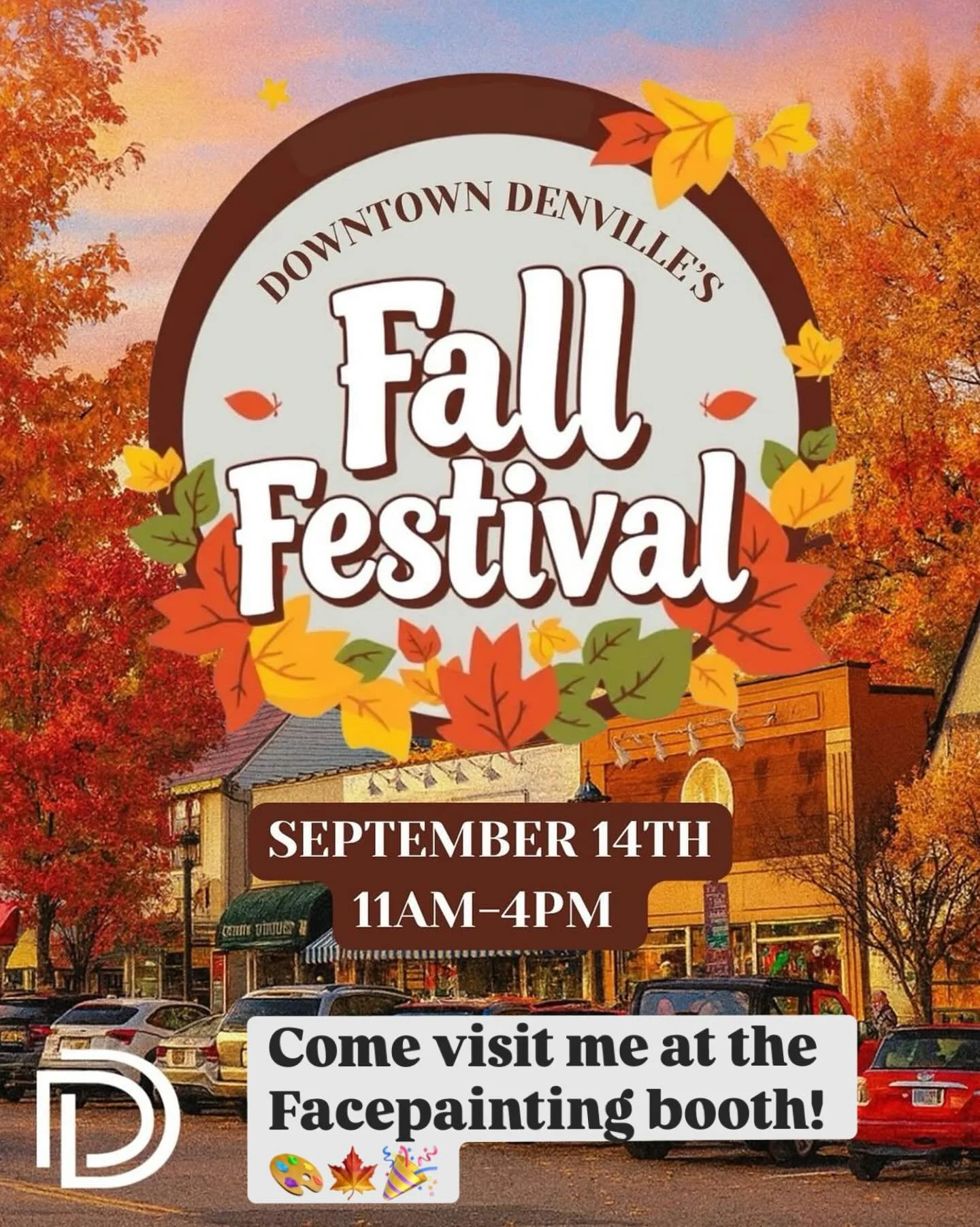 Downtown Denville’s first-ever Fall Festival is coming! Come visit @jweber427 and I at the complimentary facepainting + temporary tattoo booth!! The festival will be on Broadway with live entertainment, seasonal treats, additional family fun &a