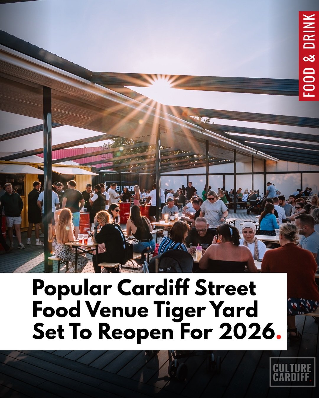 Cardiff&rsquo;s much loved street food venue Tiger Yard is back for 2026 and it&rsquo;s coming in loud, proud and ready for summer. ☀️

Tiger Yard reopens from Thursday 26 March (soft open for Wales v Bosnia) and officially launches the season on Fri