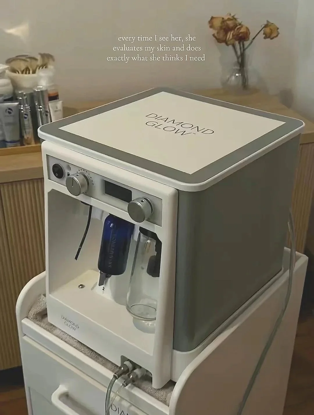 DiamondGlow facial performed in the treatment room at Serene Skin NYC, supported with iS Clinical and Face Reality skincare. Located in Tribeca, Manhattan.