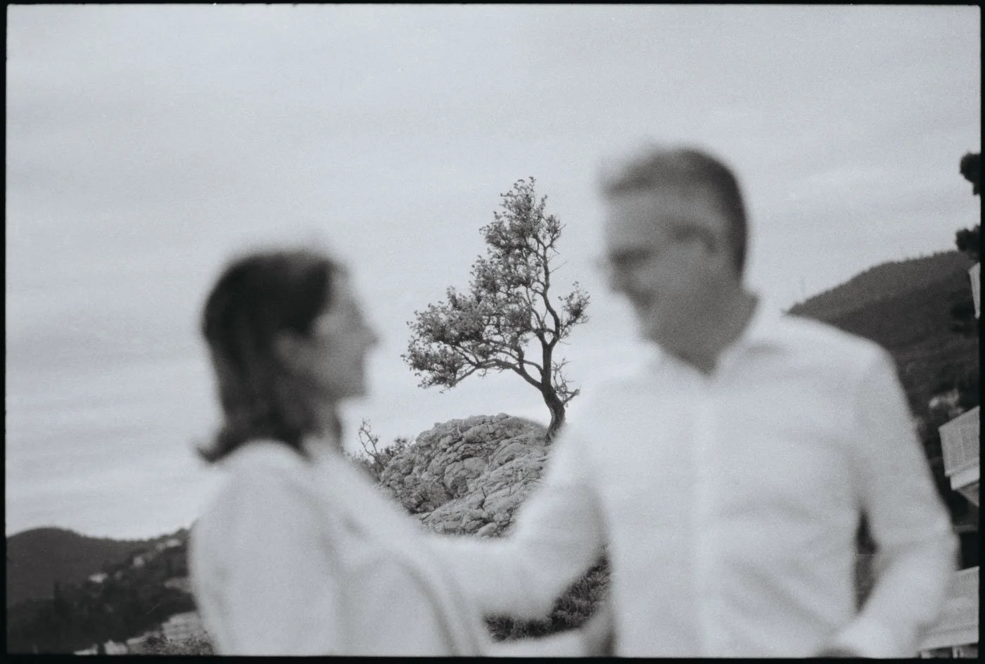 Alassio coastal wedding venue Italian Riviera 35mm black and white film