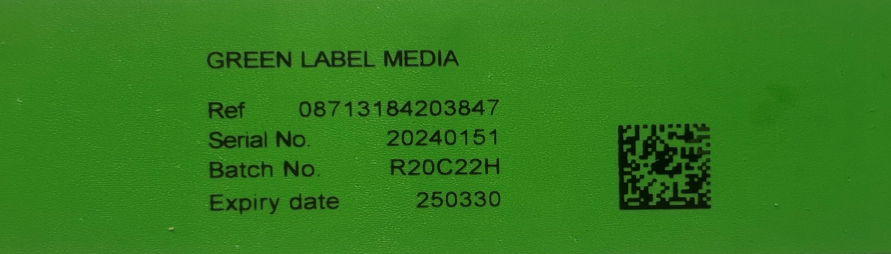 Green coloured label media e.g. clinical life sciences