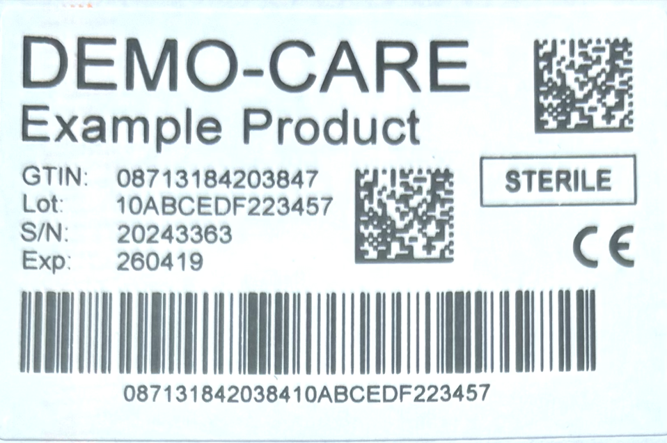 Demo-Care medical device label example