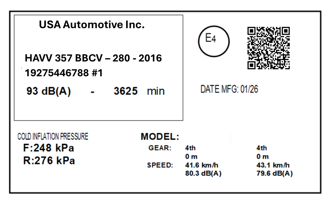 Example automotive label
