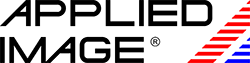 Applied Image logo in black text with red and blue diagonal line motif
