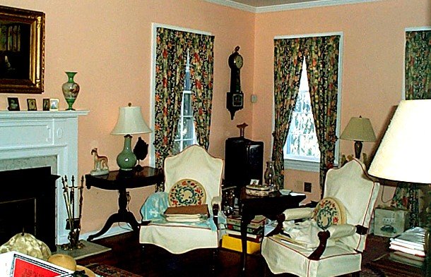 Antique Living Room Décor, Drapery and Lighting Design in Villanova, PA: Drapery Before