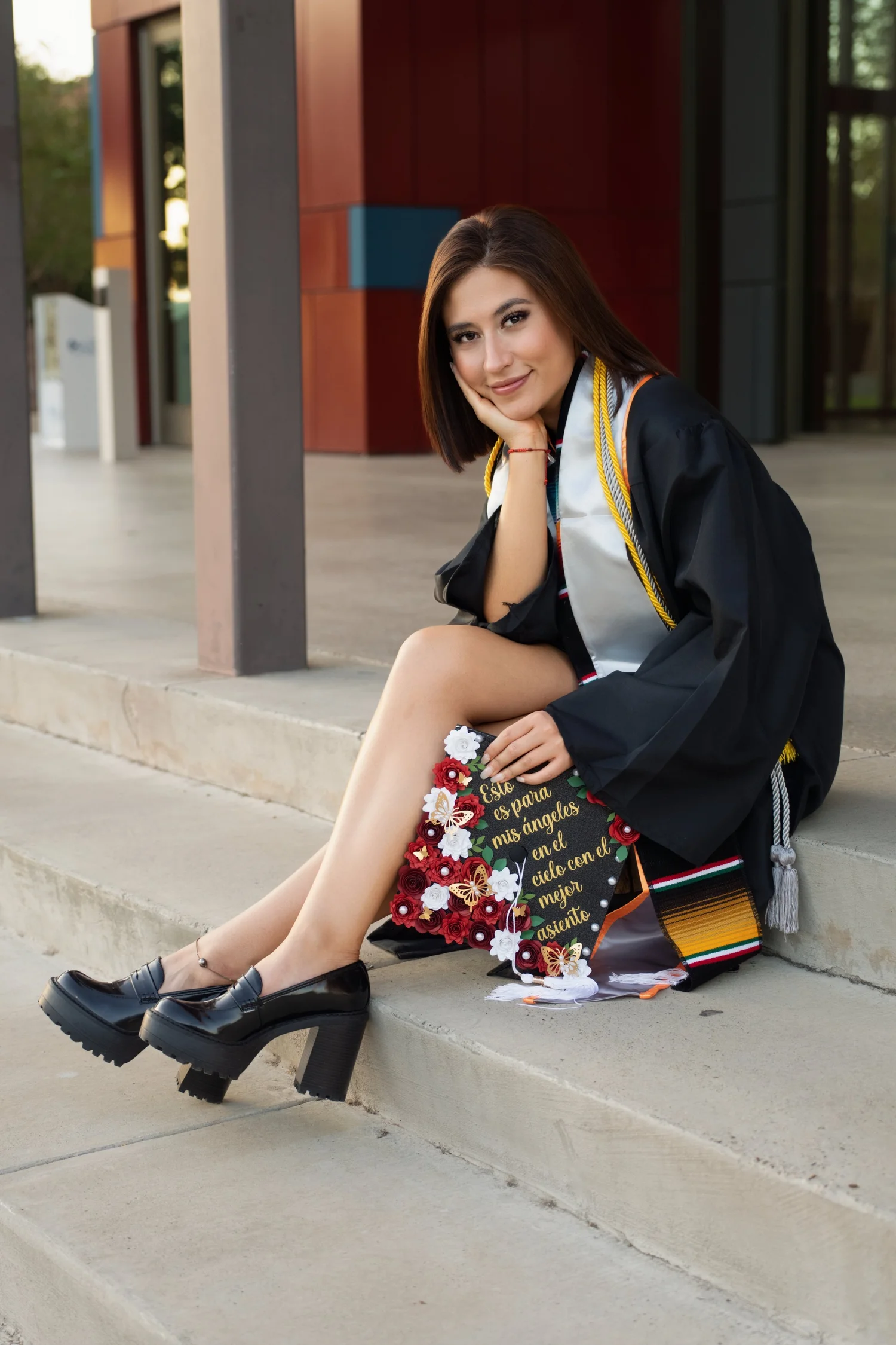 Graduate wearing a cap and gown