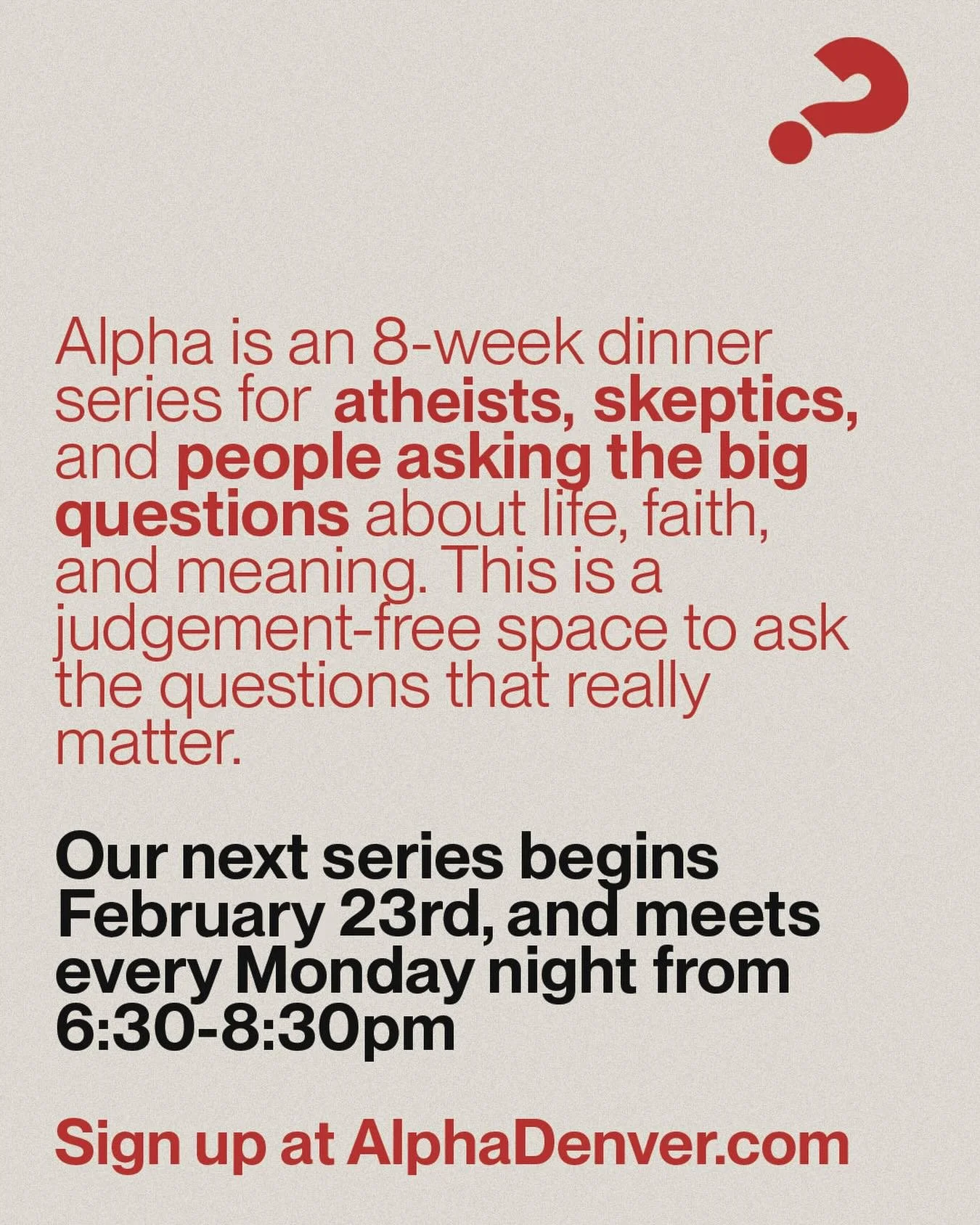 Go to the link in our bio and learn more + sign up for our next Alpha series starting this month! Come yourself or bring a a friend.