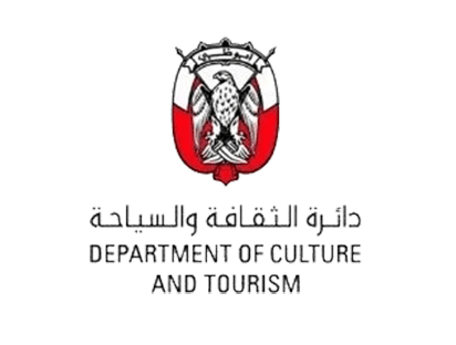 Logo of the Department of Culture and Tourism with Arabic and English text, and an emblem featuring a falcon.