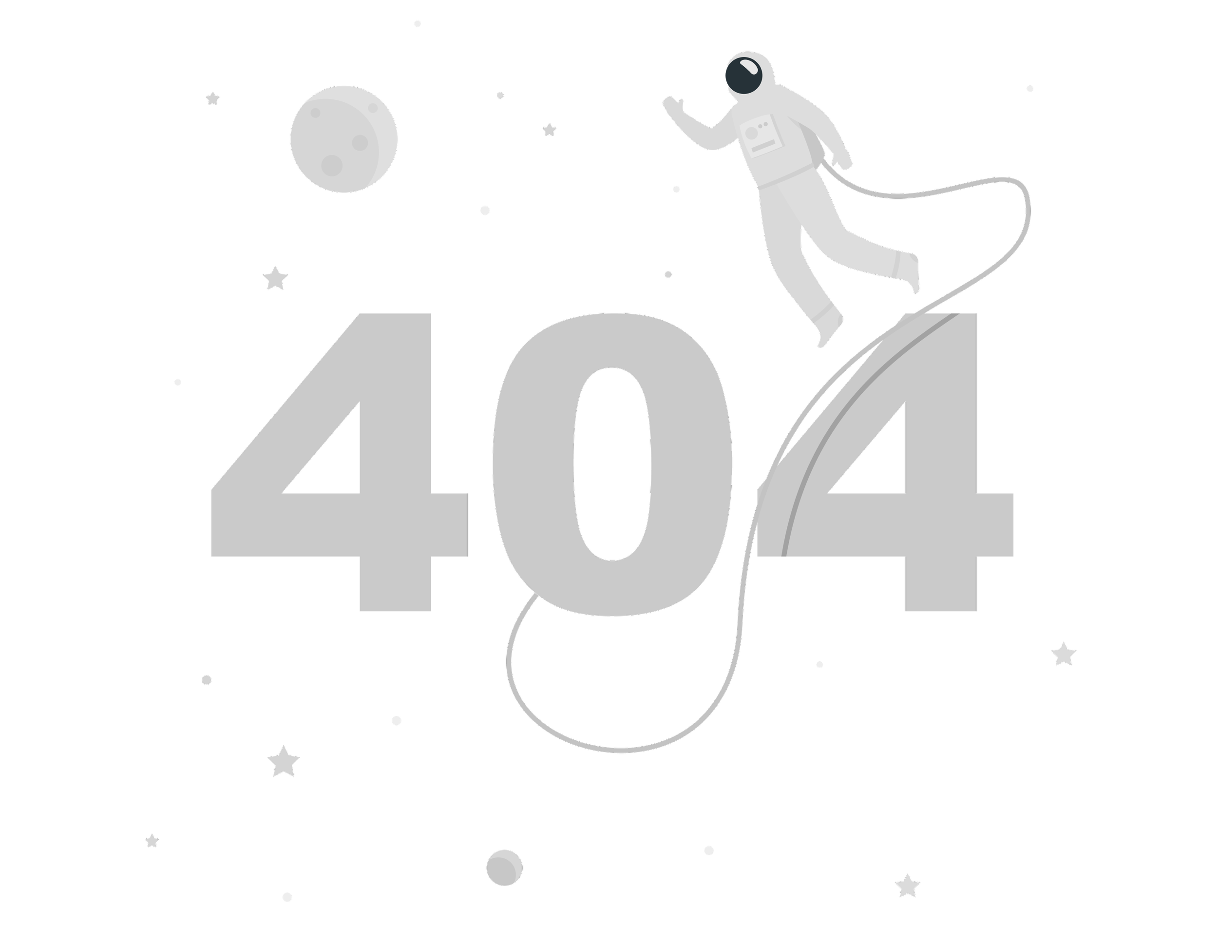 404 error illustration with an astronaut floating in space against a black background, surrounded by stars and a moon.
