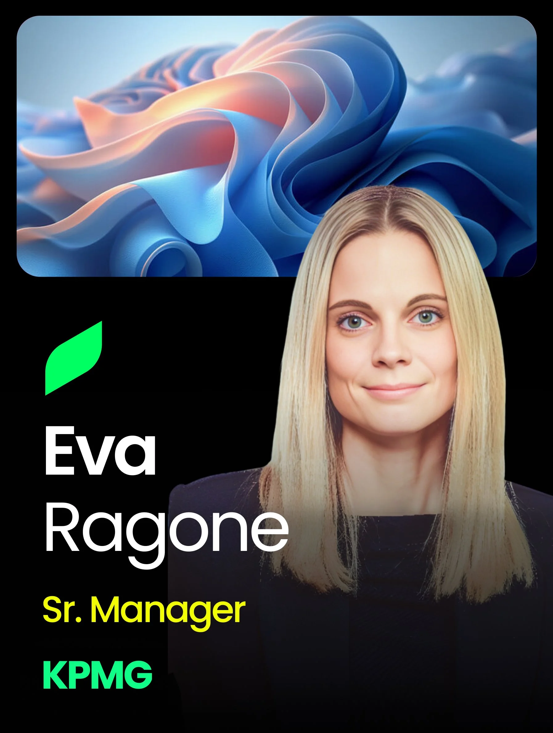 A professional profile for Doris Wagner, Director of Public Policy & ESG at Messe München, featuring her portrait and a woman holding a green box labeled 'Nachhaltigkeit' in a modern hallway.