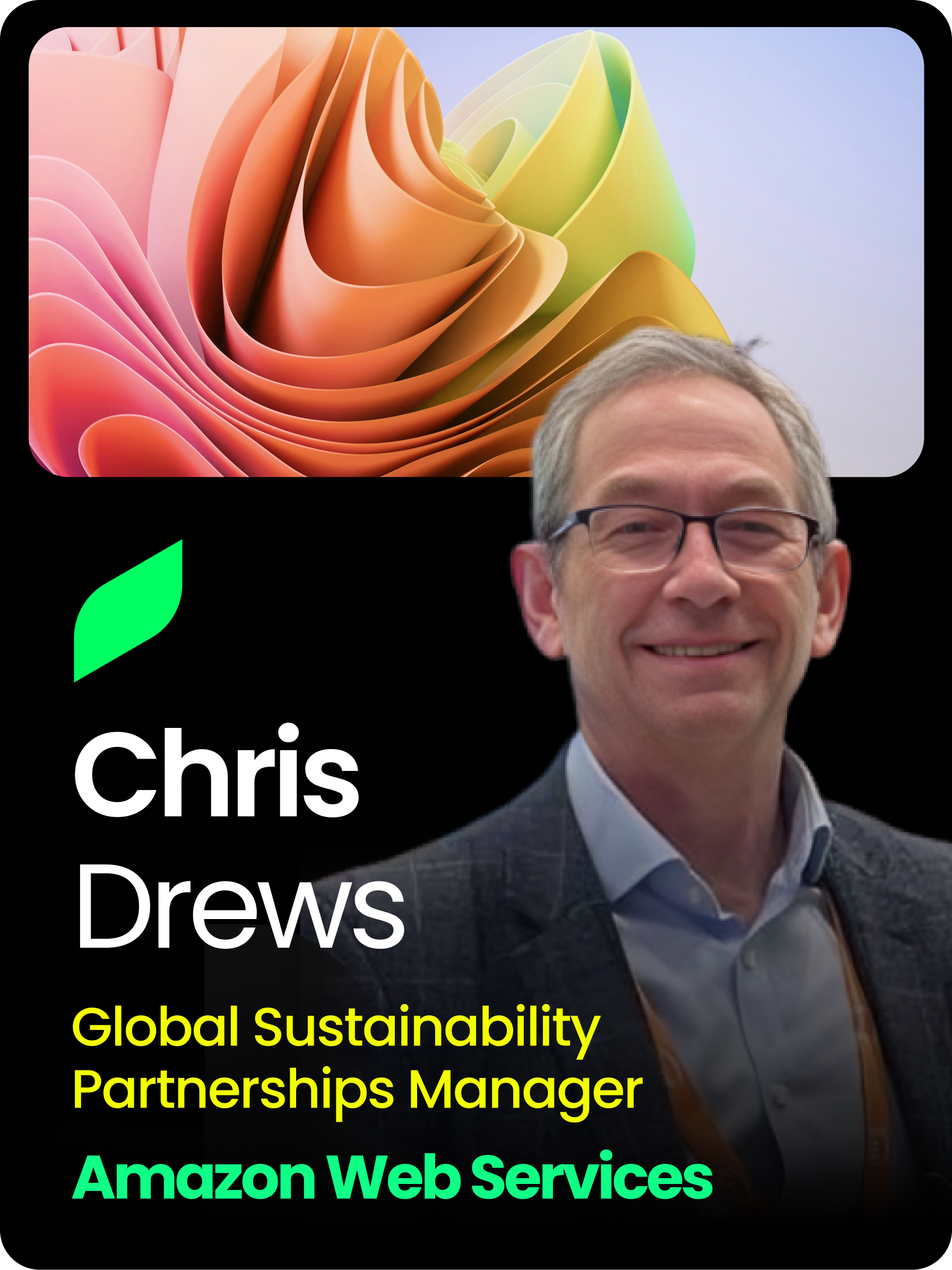 Concert stage with large crowd wearing blue hats, logo "BR Fernsehen" top left, and a person in a suit smiling on the right with text "Reinhold Fest, Head of Sustainability, Bayerischer Rundfunk."