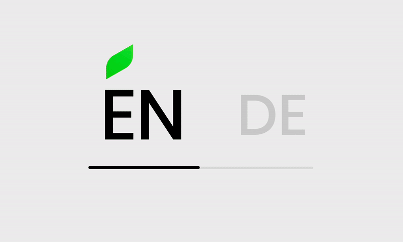 Animated language toggle with options "EN" and "DE"