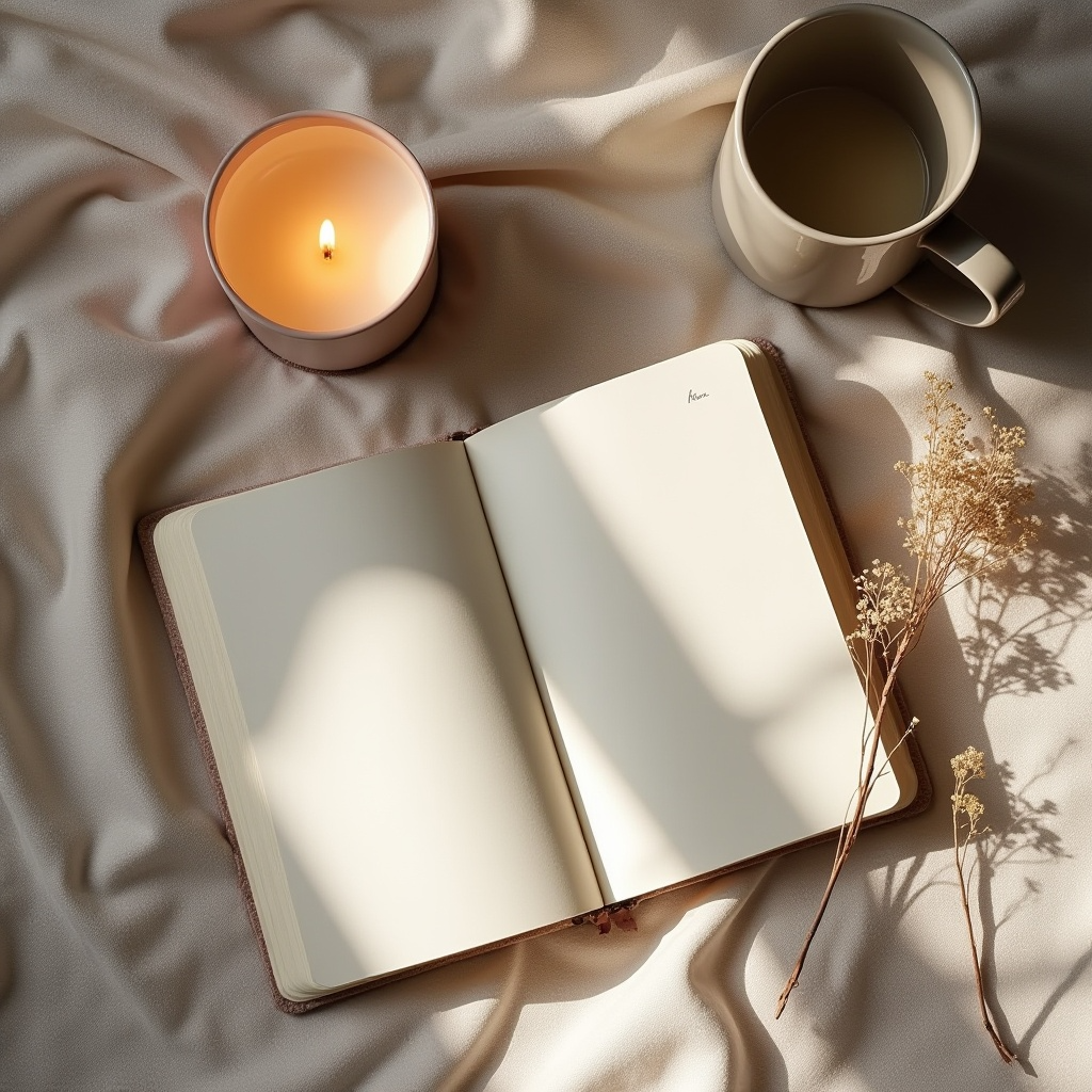 A woman with long, wavy blonde hair is sitting on a pink couch, reading a book with a red cover. She has red nail polish and is wearing a dark blue shirt and a large ring on her right hand. There is a pillow with a black-and-white animal print behind her.