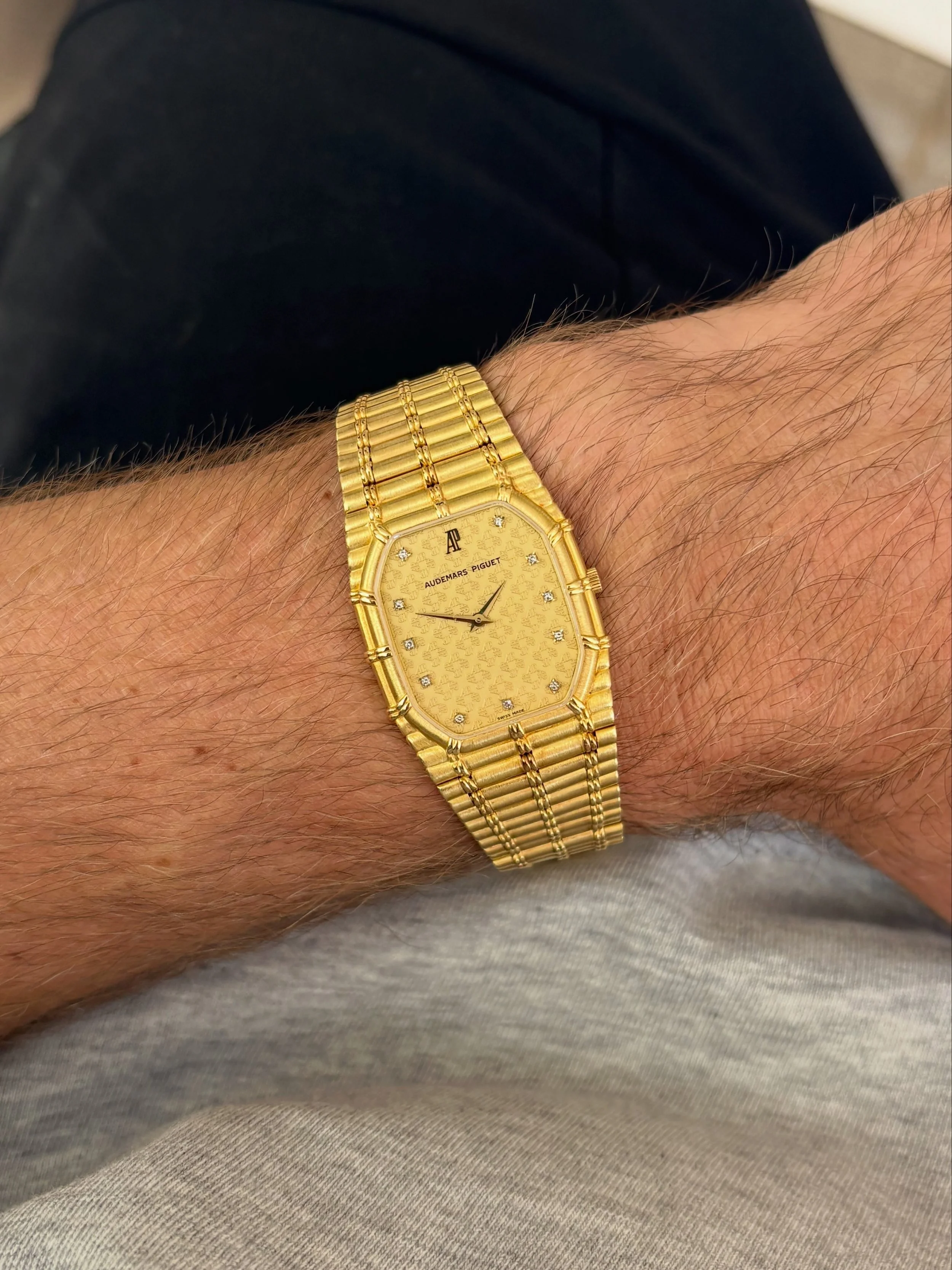 Audemars Piguet Bamboo Yellow Gold Champagne ‘AP’ Wallpaper Baton Dial ref. 14644 BA